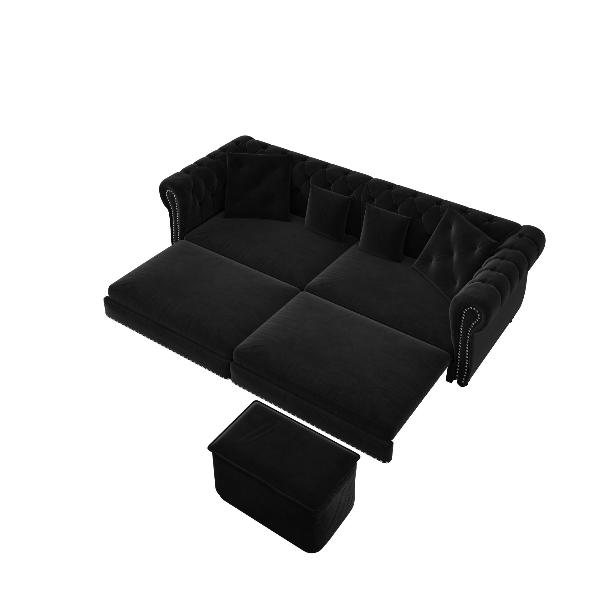 3 In 1 Pull Out Sofa Bed, Convertible Sleeper Sofa Bed, 3 Seater Sofa With Movable Ottoman - Black - Image 16