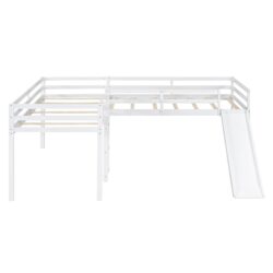 L-Shaped Twin Size Loft Bed With Ladder And Slide - White