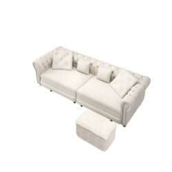 3 In 1 Pull Out Sofa Bed, Convertible Sleeper Sofa Bed, 3 Seater Sofa With Movable Ottoman - Beige