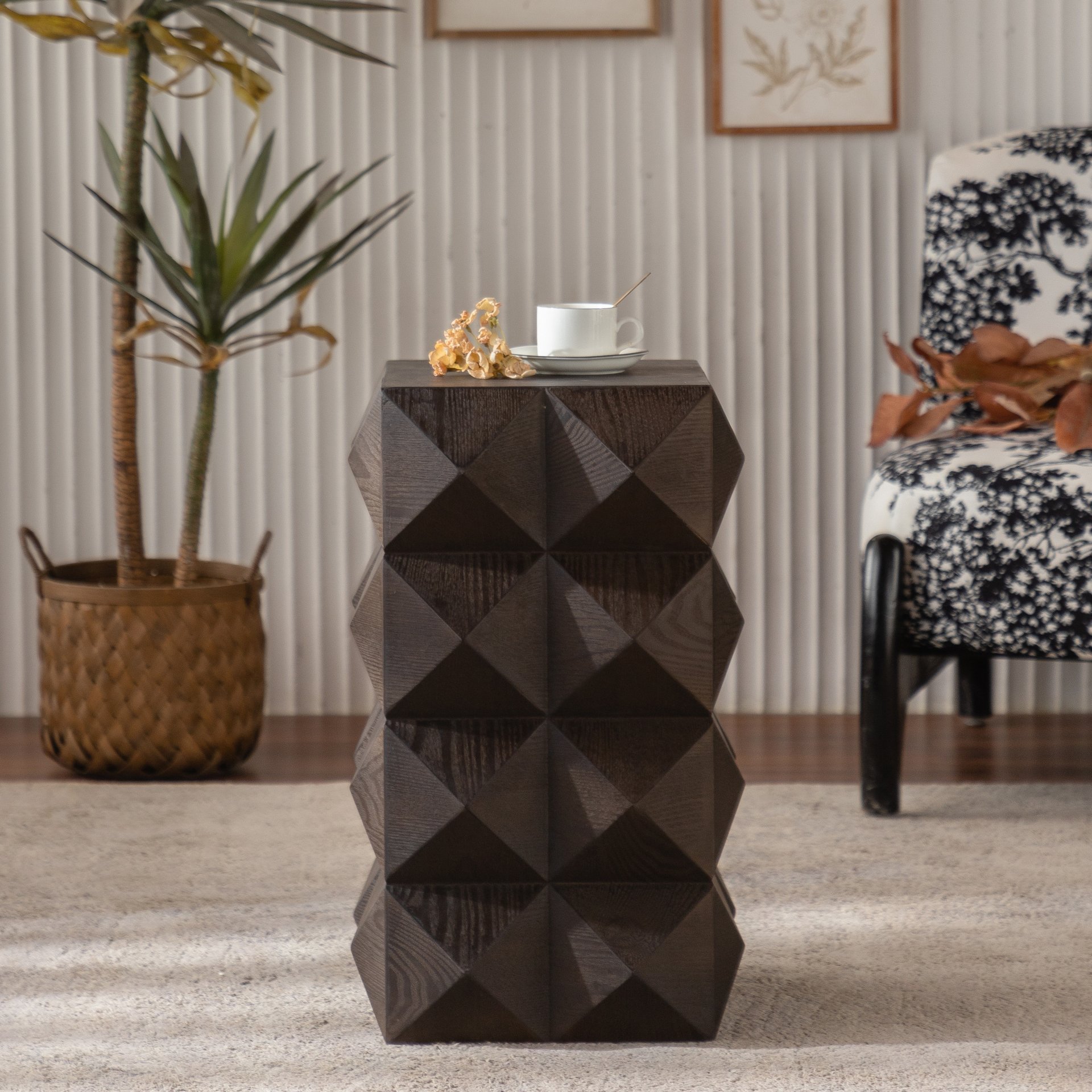 Side Table With 3D Embossed Pattern Design - Brown - Image 13