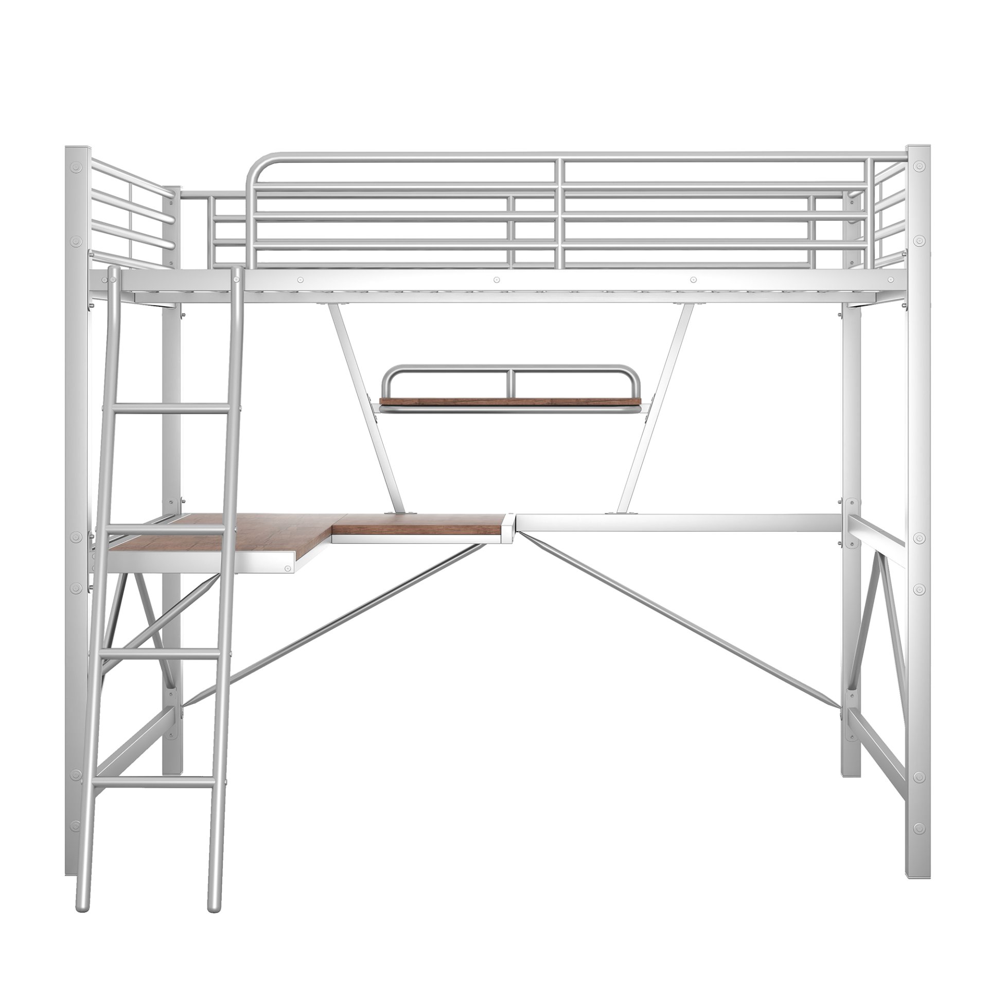 Full Size Loft Bed With Desk And Shelf - Silver - Image 9