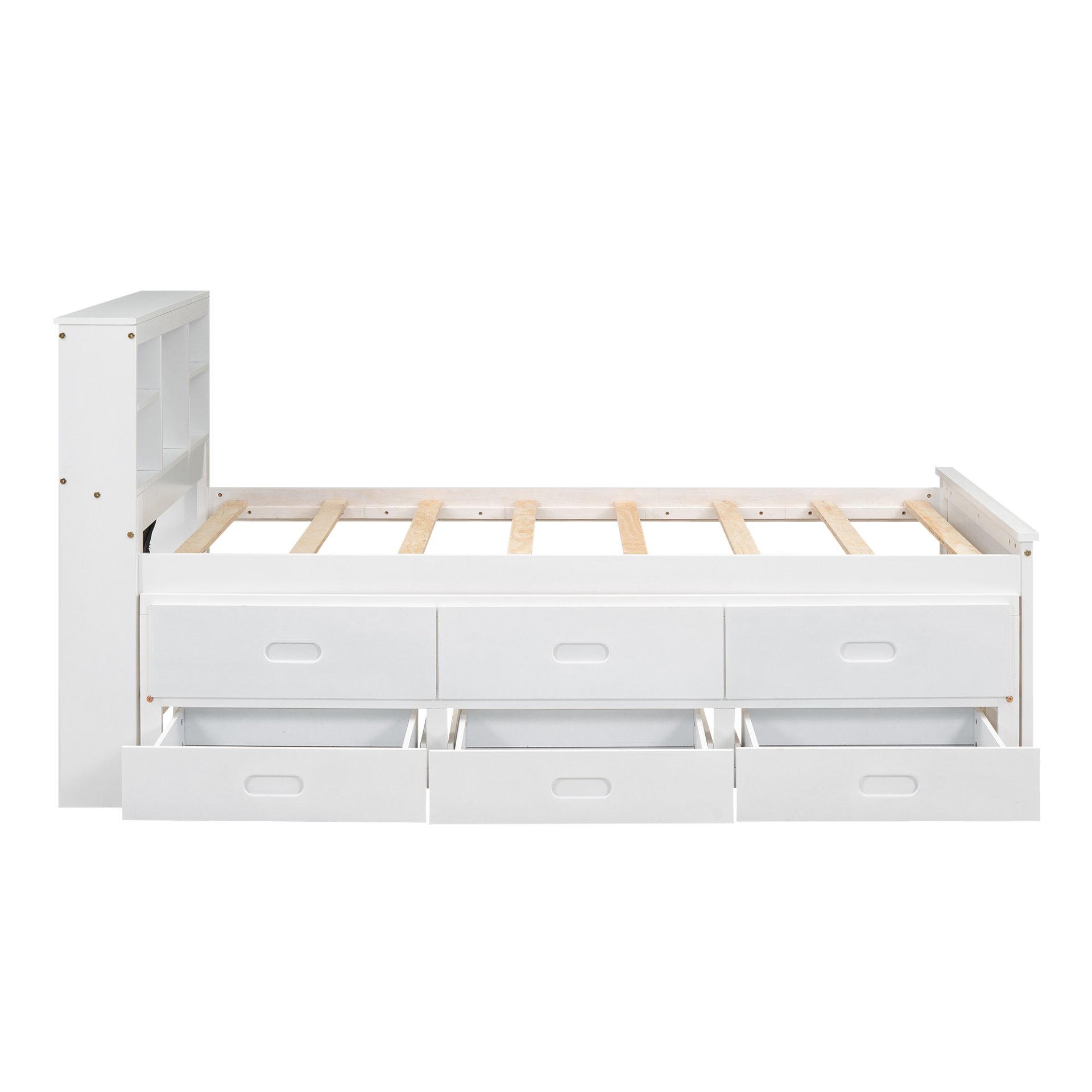 Twin Size Platform Bed With Storage Headboard, USB, Trundle And 3 Drawers - White - Image 14