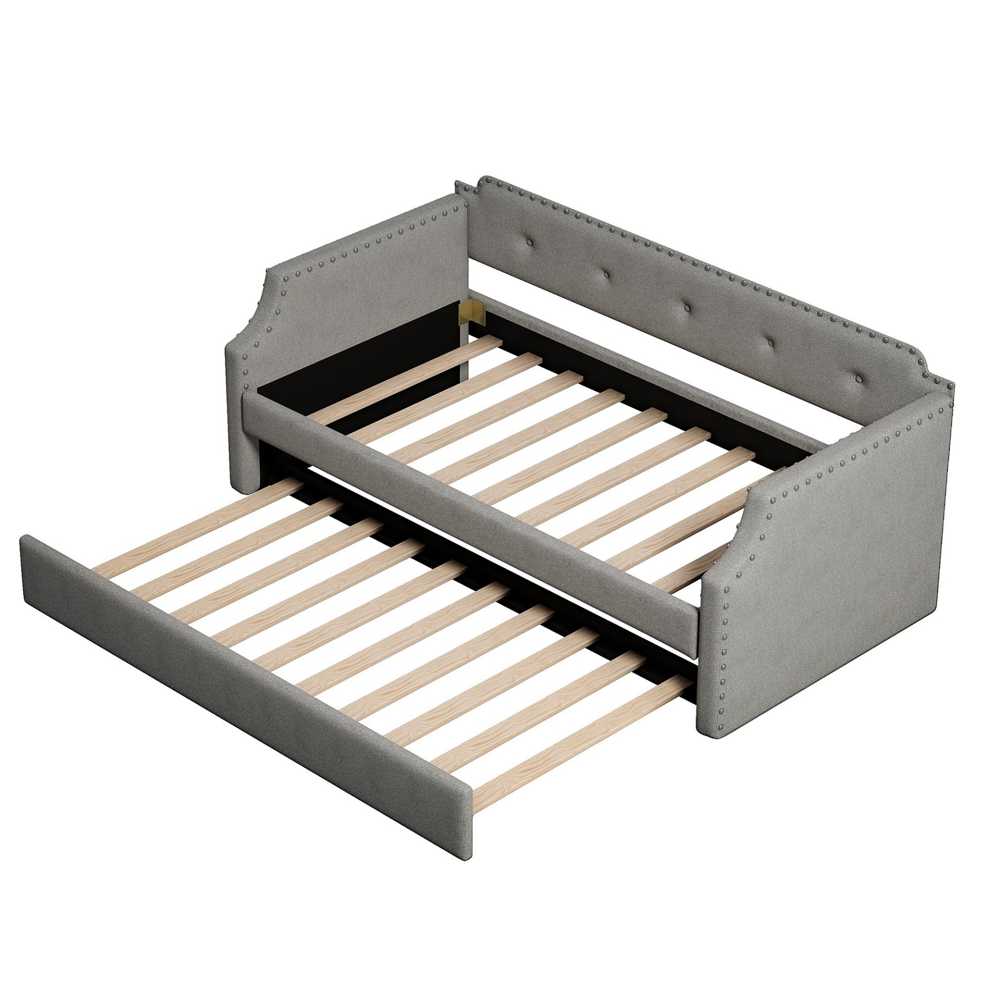 Upholstered Daybed With Trundle, Twin, Slat Support - Gray - Image 6