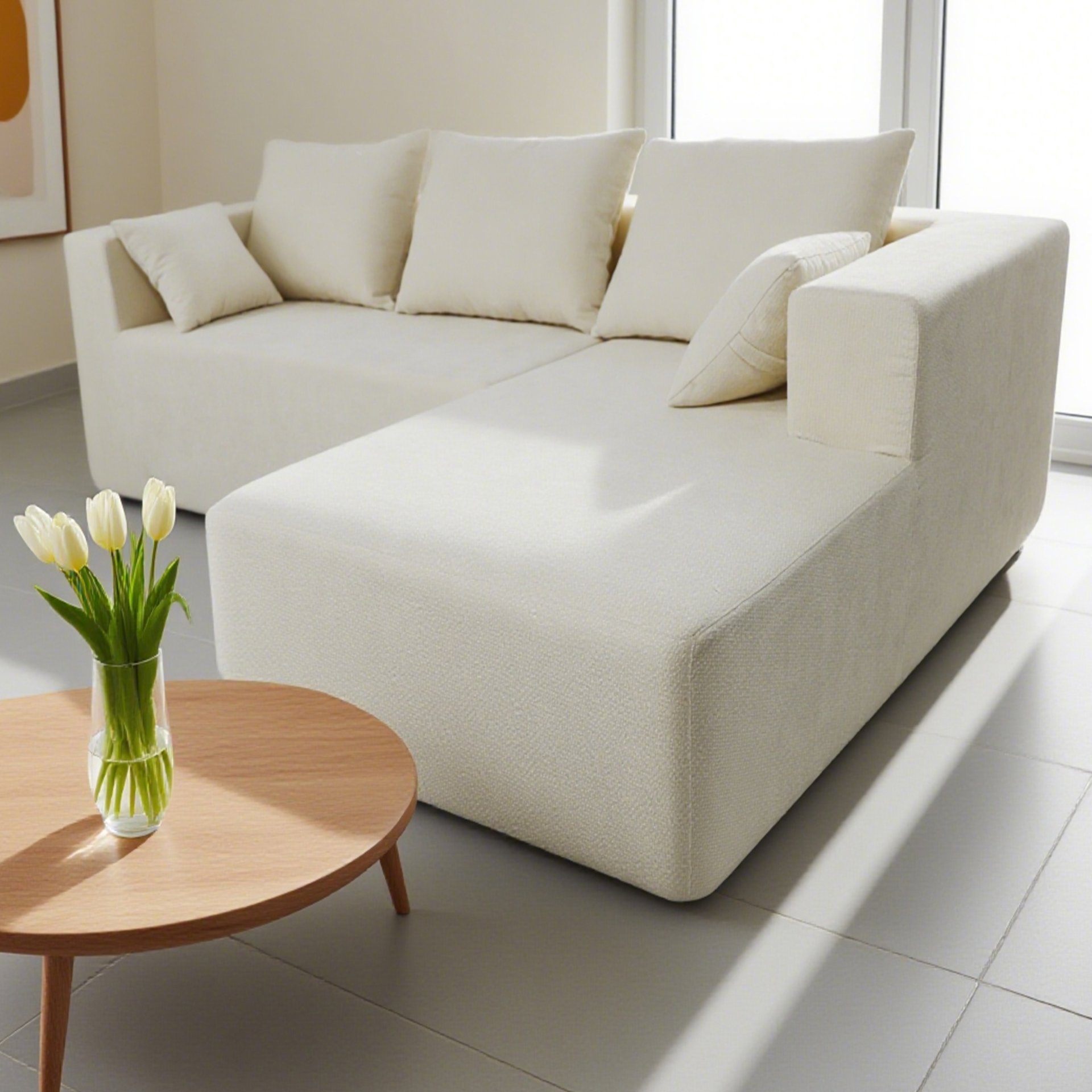Corner Sofa And Sofa Bed With High Density Sponge - Beige - Image 8