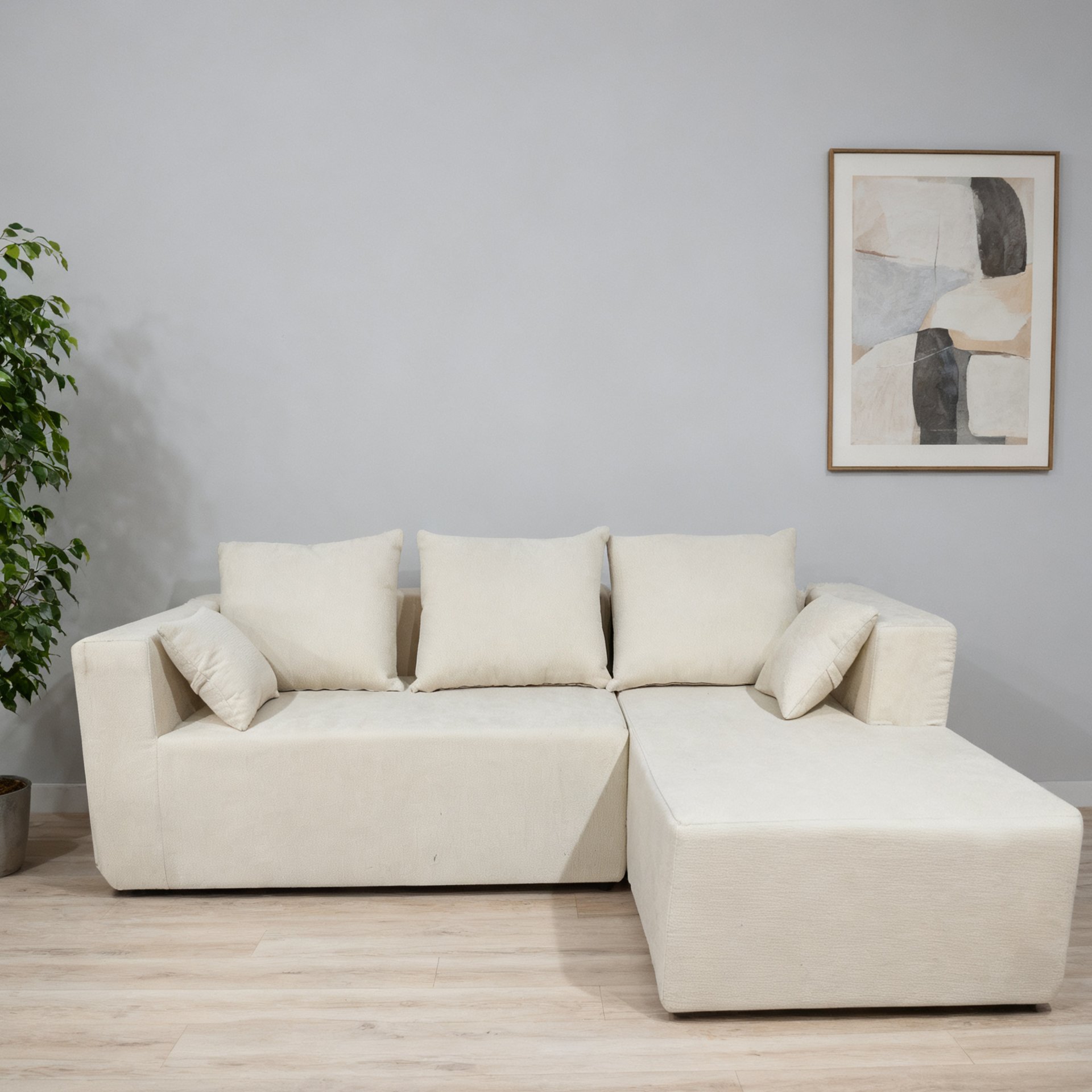 Corner Sofa And Sofa Bed With High Density Sponge - Beige - Image 4