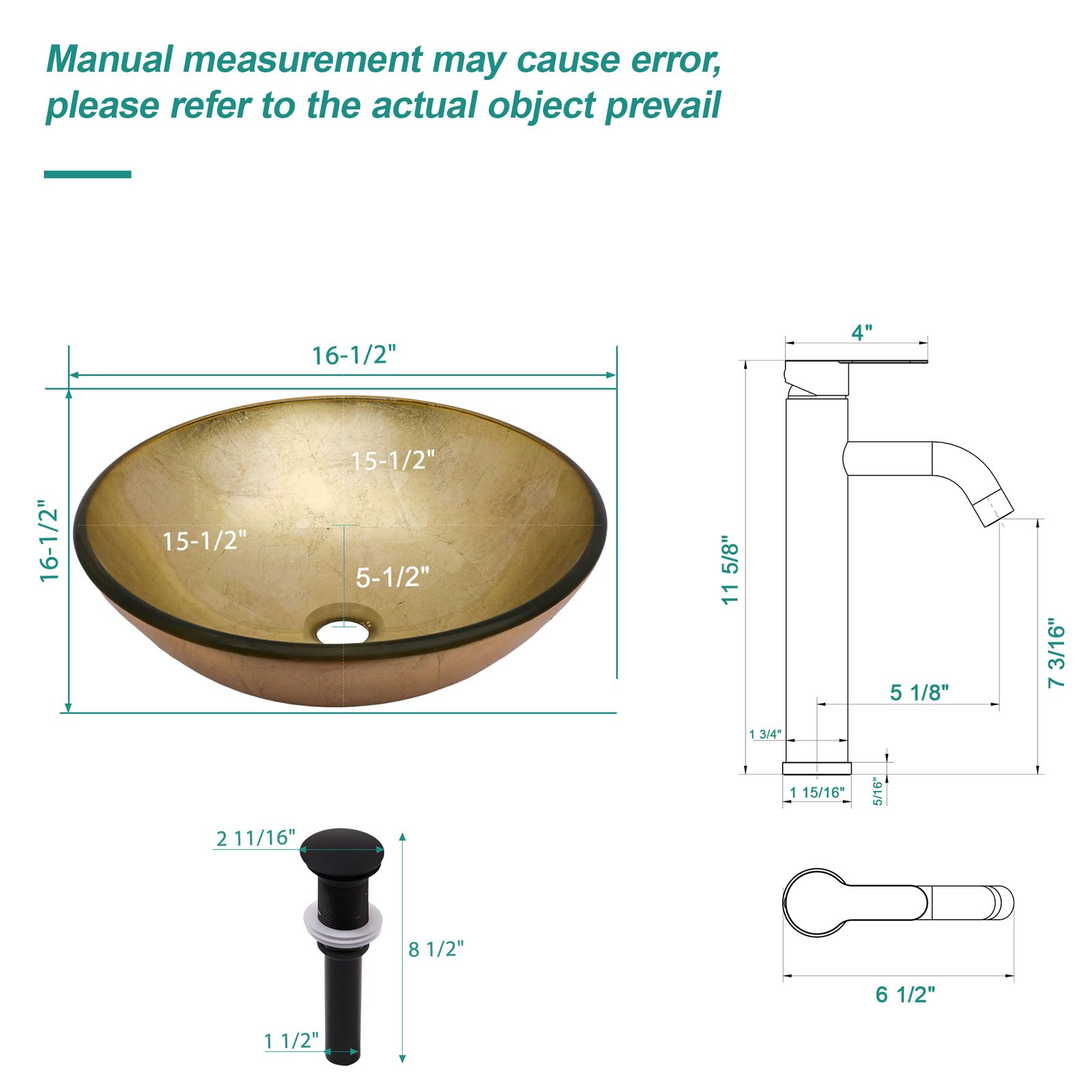 Textured Vessel Sink With Faucet And Pop Up Drain, Round Bowl For Bathroom Vanity - Gold - Image 3