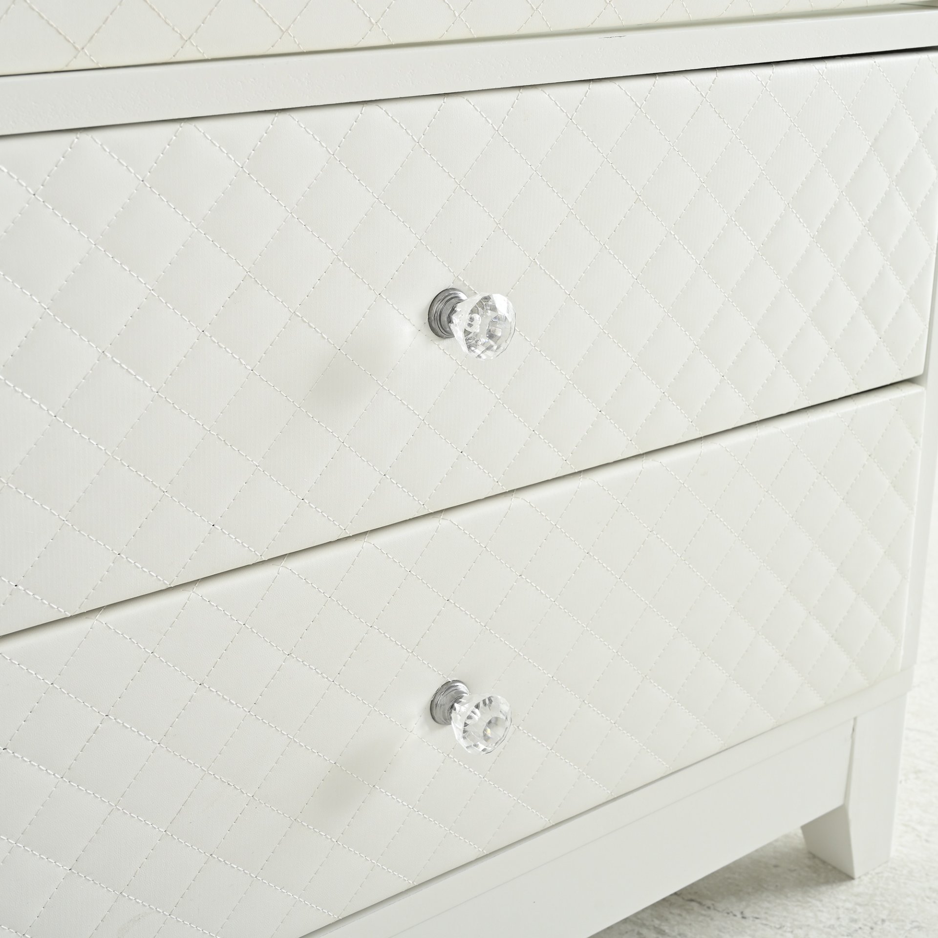 Modern Upholstered Glass Display Cabinet With Adjustable LED Light - White - Image 16