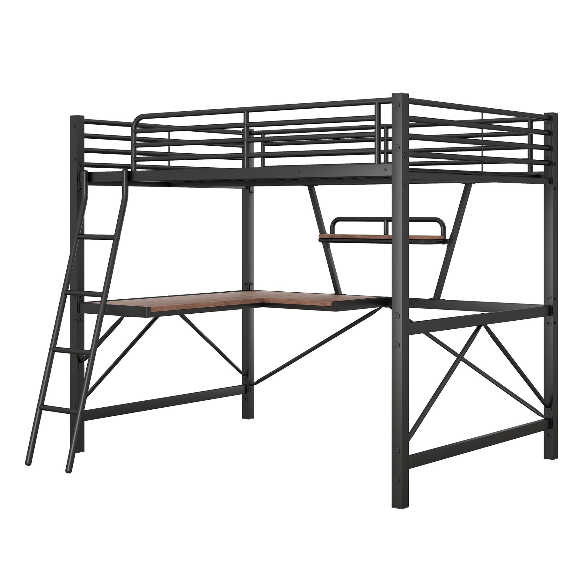 Full Size Loft Bed With Desk And Shelf - Black - Image 7