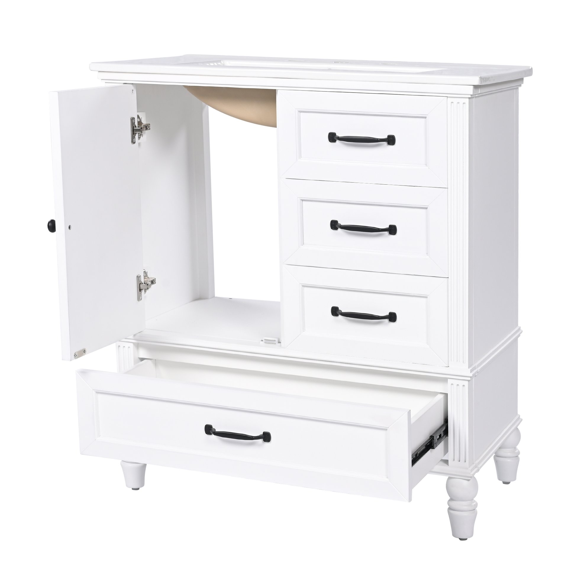 30" Bathroom Vanity With Sink, 3 Drawers, Adjustable Feet - White - Image 11