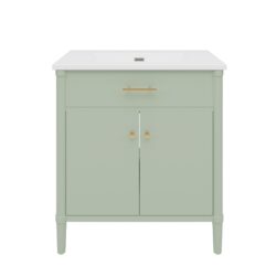Bathroom Vanity With Sink, Soft Close Doors And Adjustable Shelf, Curved Profile Design - Green