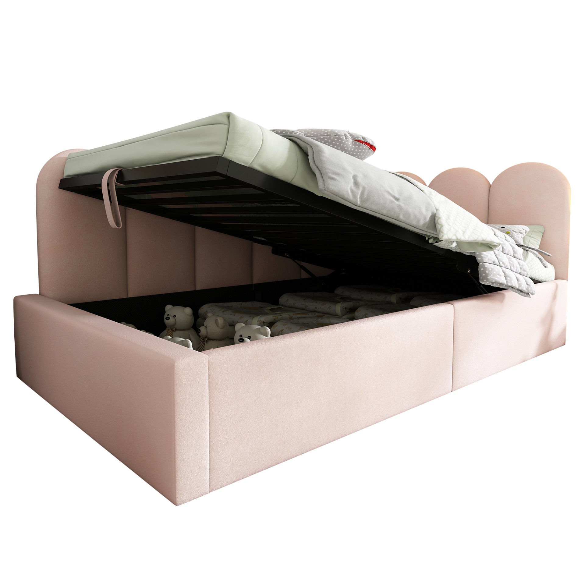 Twin Size Sofa Bed Frame With Slatted Base Daybed With Hydraulic Storage - Pink - Image 14
