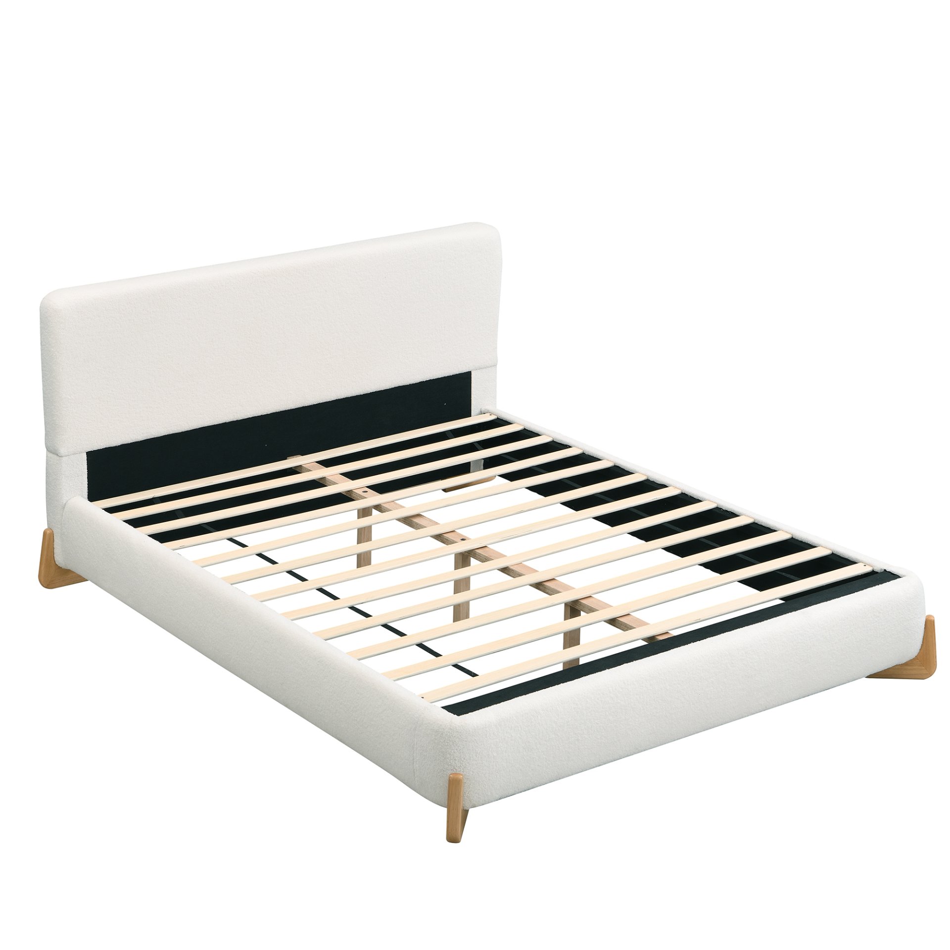 King Size Upholstered Bed With 12 Slats Support - White - Image 7