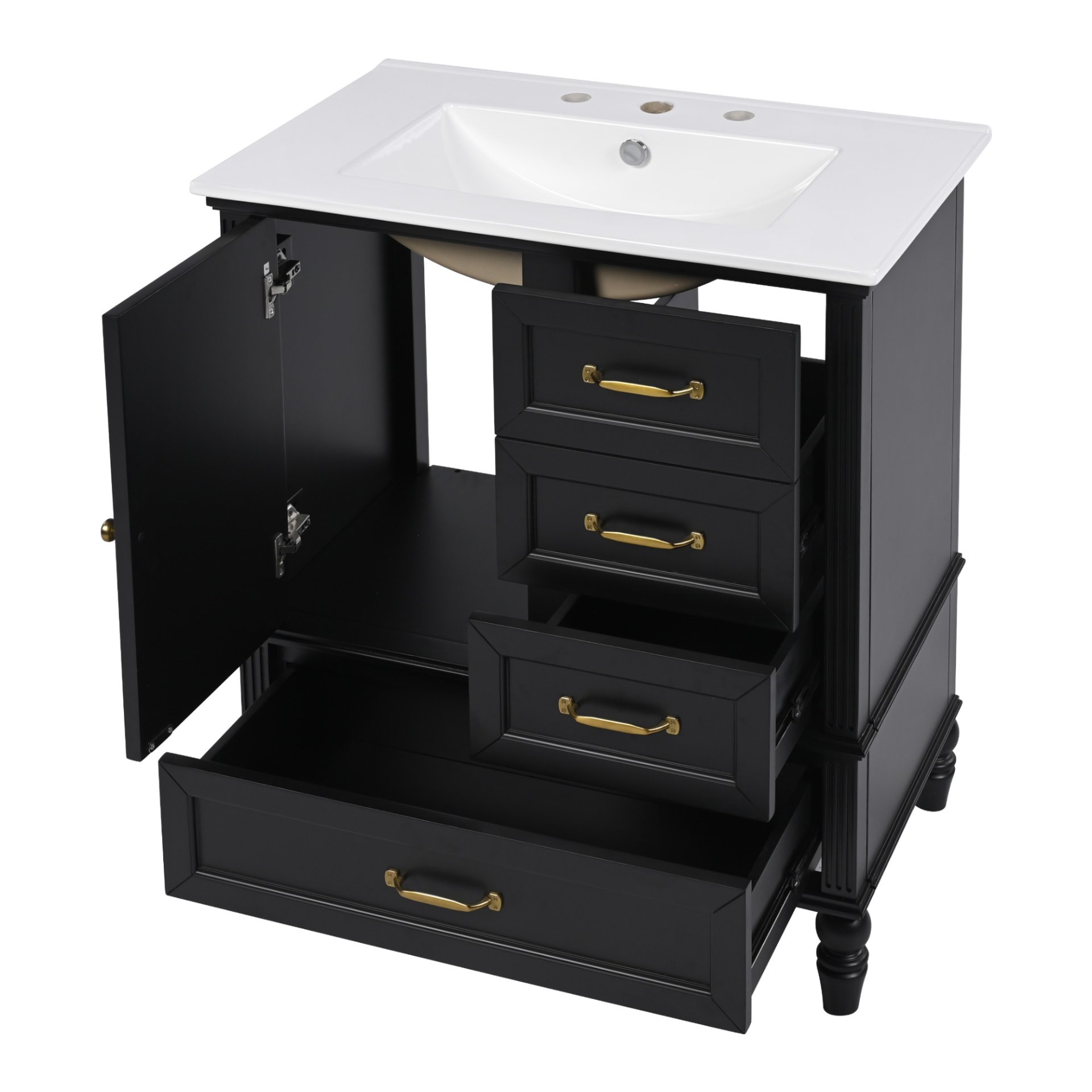 30" Bathroom Vanity With Sink, Cabinet With Door & 3 Drawers - Black - Image 15