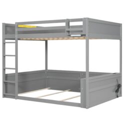 Queen Size Bunk Bed With Built In Shelves, Storage Box, LED Light And USB Charging Station - Gray