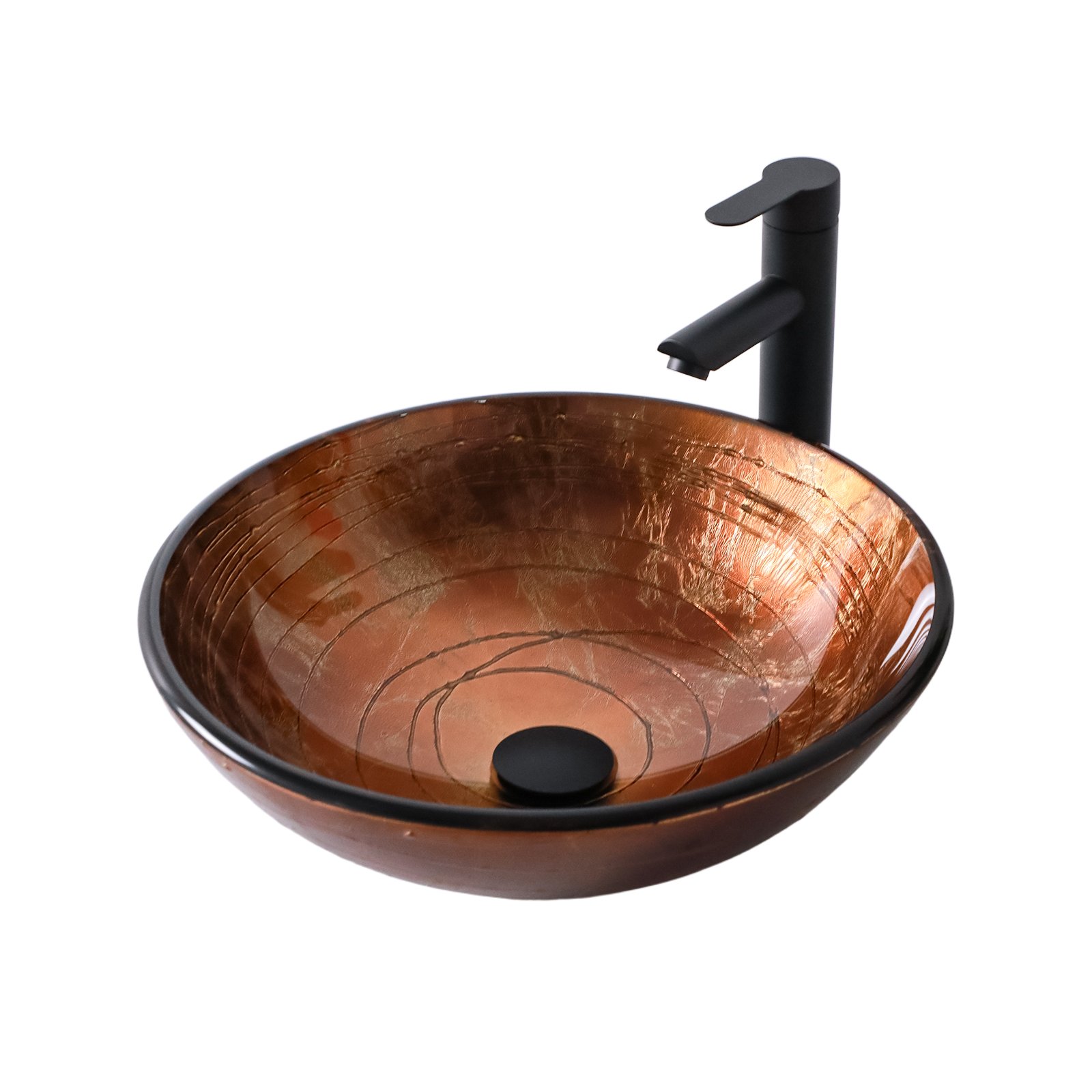 Vessel Bathroom Sink With Pop Up Drain, Round Bowl For Vanity Smooth - Brown - Image 9