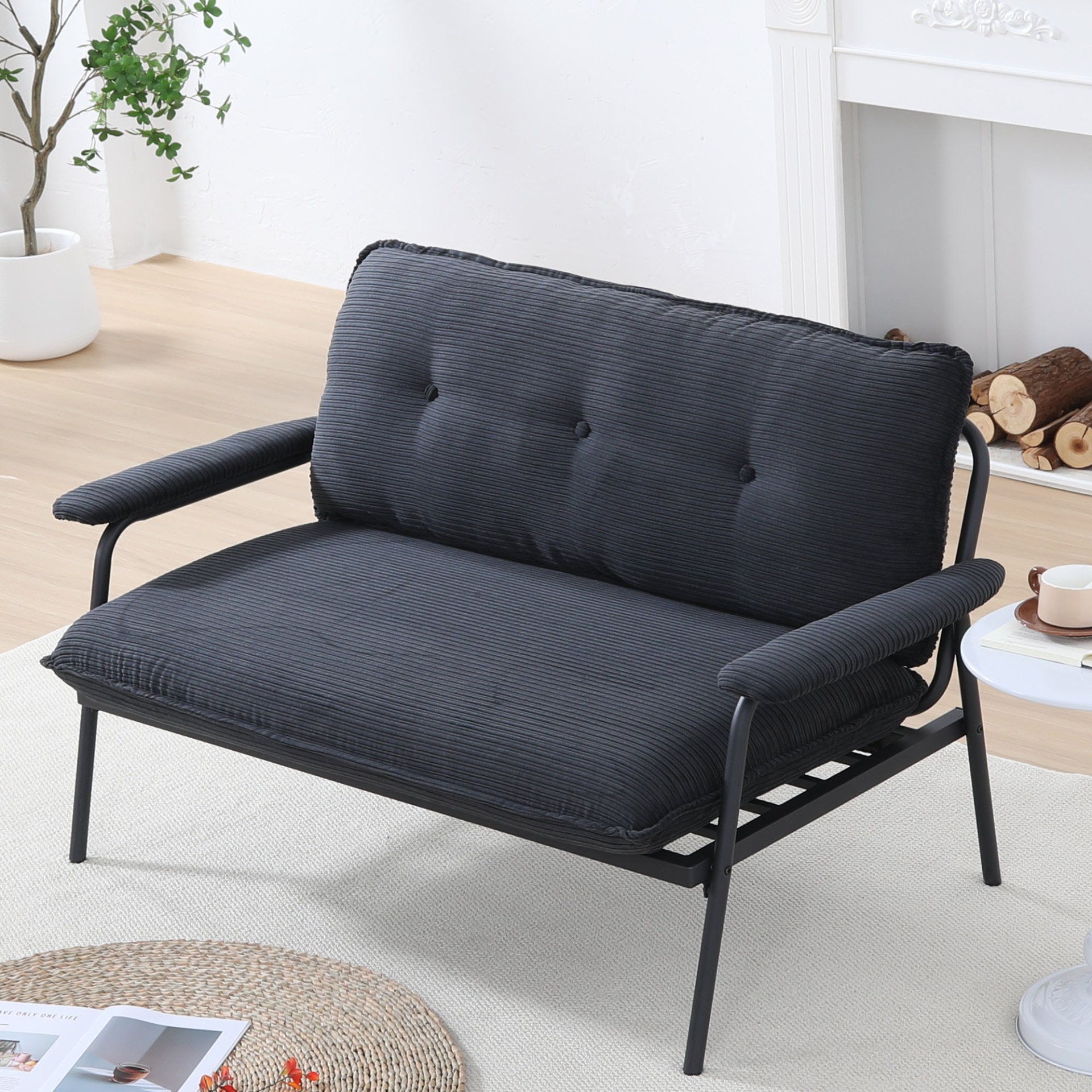 Modern Metal Frame Sofa With Sponge Filling For Compact Spaces And Versatile Use - Black - Image 2