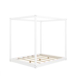 Queen Size Canopy Platform Bed With Support Legs - White