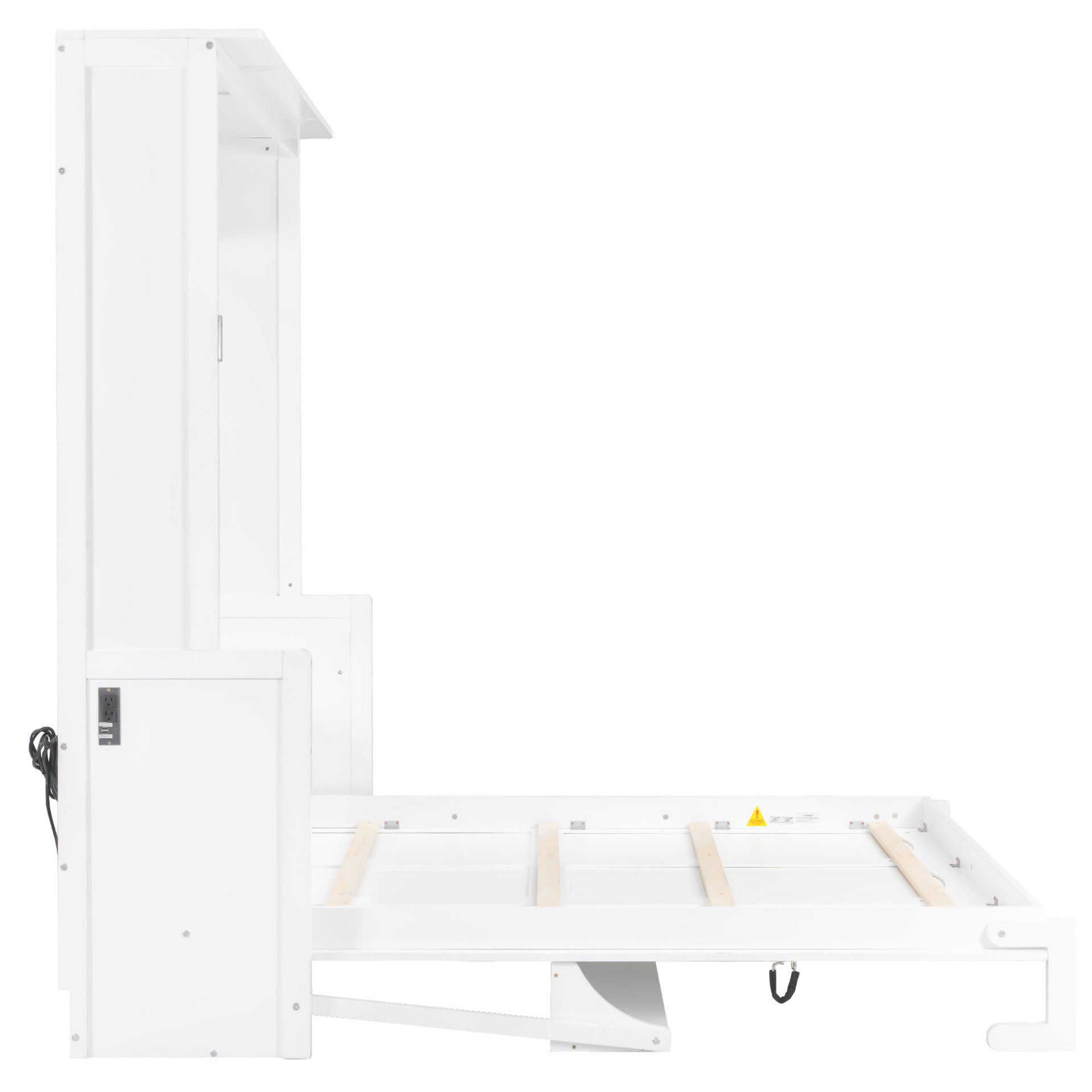 Queen Size Murphy Bed With Desk, LED Lights & USB Charging Station - White - Image 17