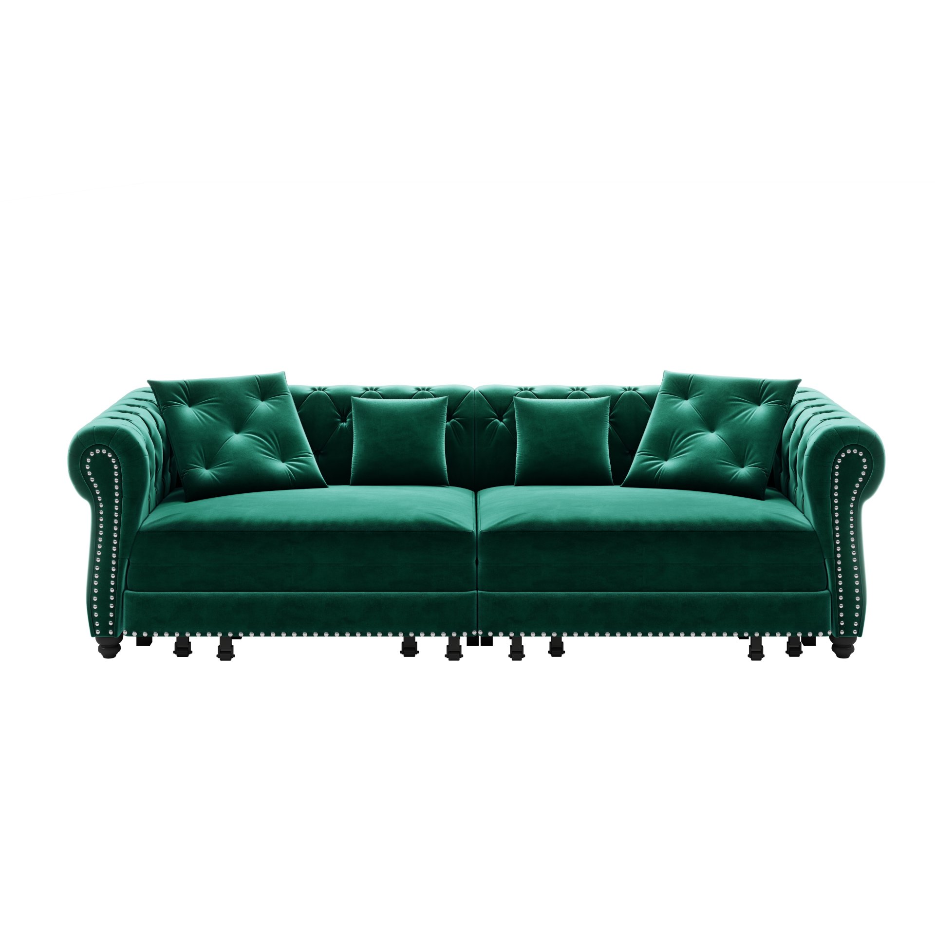 3 In 1 Pull Out Sofa Bed, Convertible Sleeper Sofa Bed, 3 Seater Sofa With Movable Ottoman - Green - Image 23