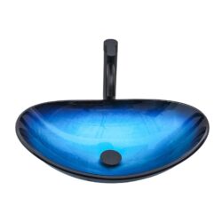 Vessel Sink With Pop Up Drain, Boat Shape Above Counter Bathroom Sink - Blue