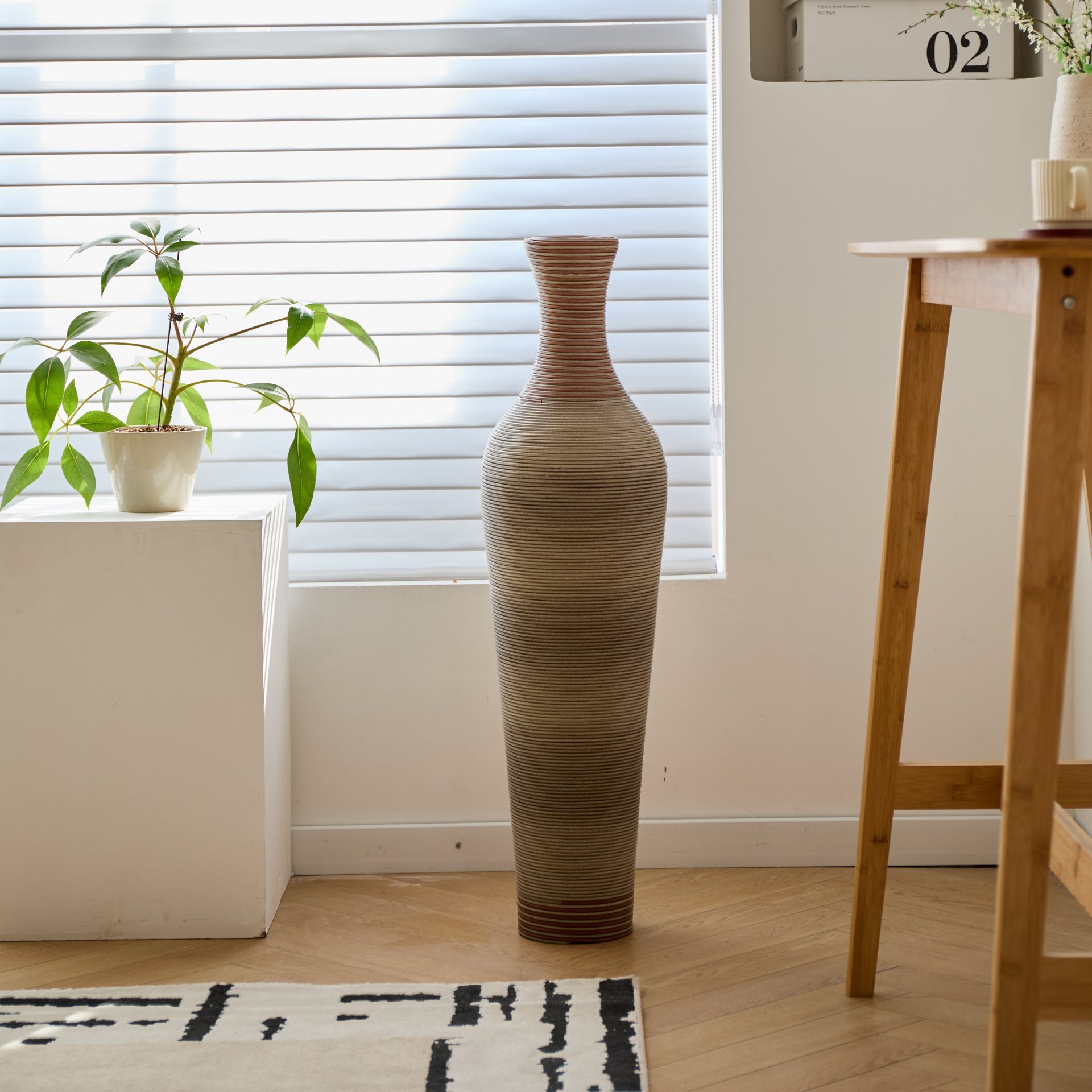 Tall Vase - Brown Decorative Floor Vase, Classic Neat Floor Vase Tall Freestanding Flower Holder, Artificial Rattan Vase, Floor Vase, Flower Holder For Home Decor - Gray - Image 6