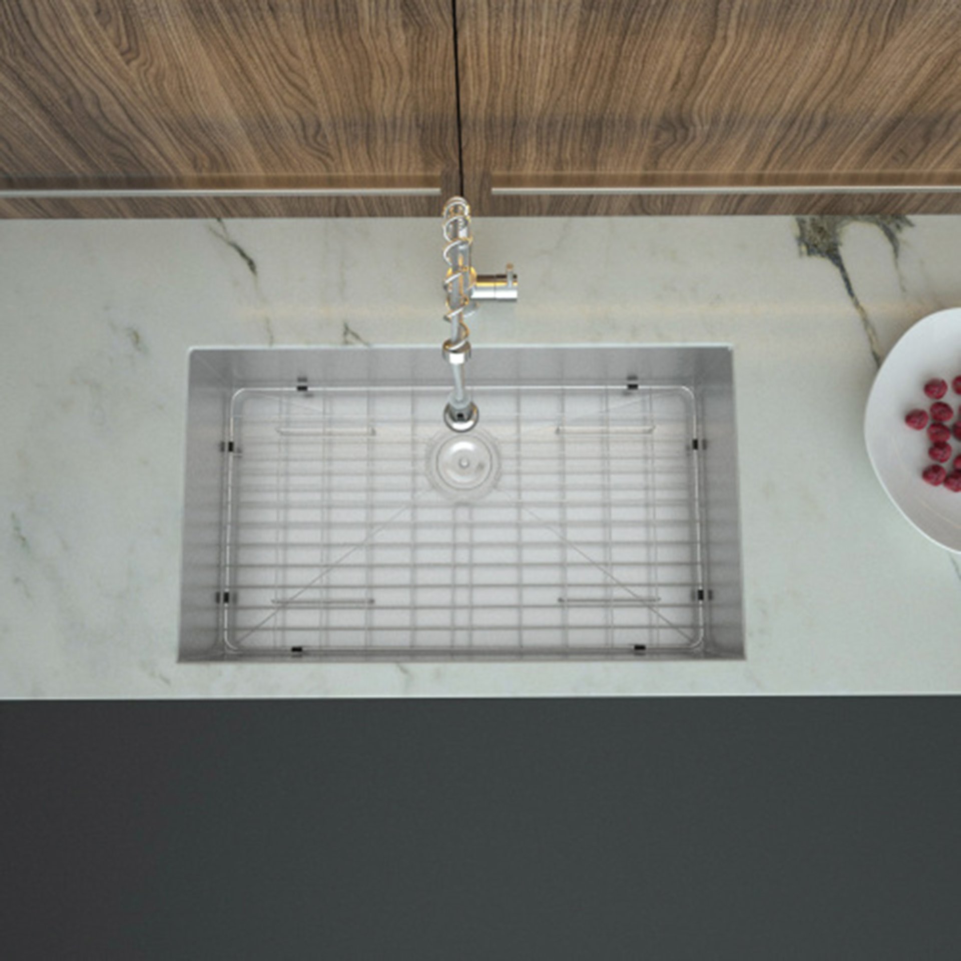 32" Undermount Kitchen Sink With, Single Bowl - Brushed Nickel - Image 5