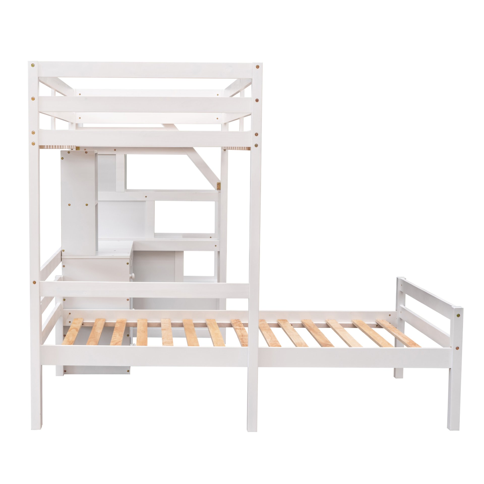 Twin Size Loft Bed With Stand Alone Bed, Storage Staircase, Desk, Shelves, And Drawers - White - Image 13