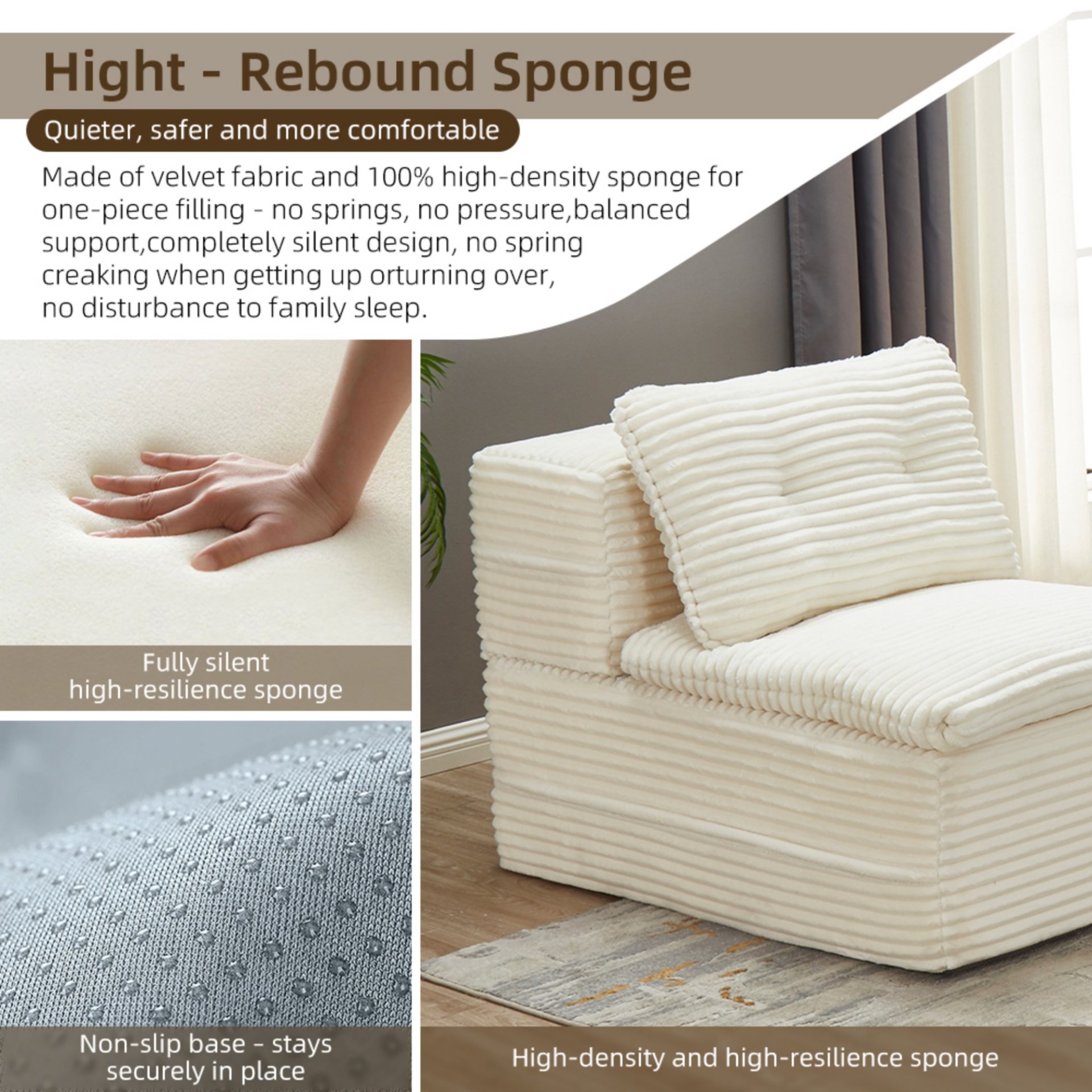 Multi Functional Sectional Sofa Bed With Independent Chaise Lounge And Functional Blanket - Beige - Image 20