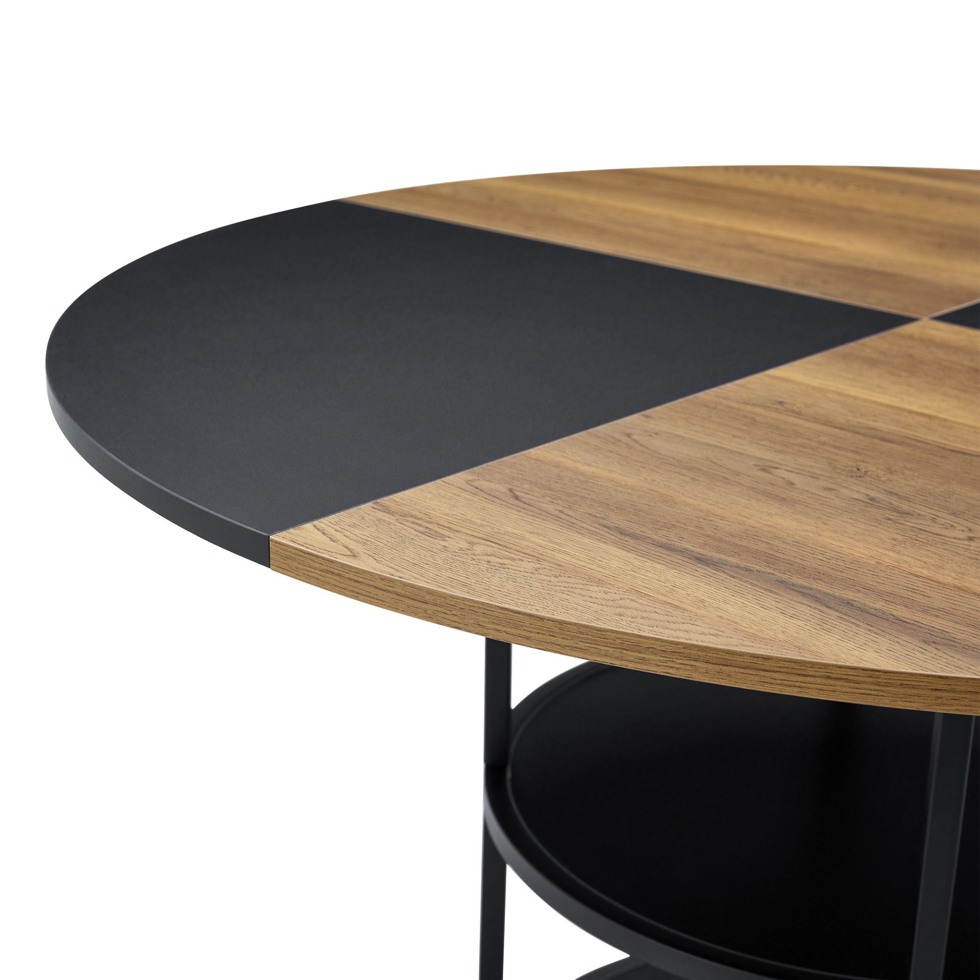Diameter - Modern Splicing Circular Dining Table Double Layer Storage - Wood / Black - Image 10