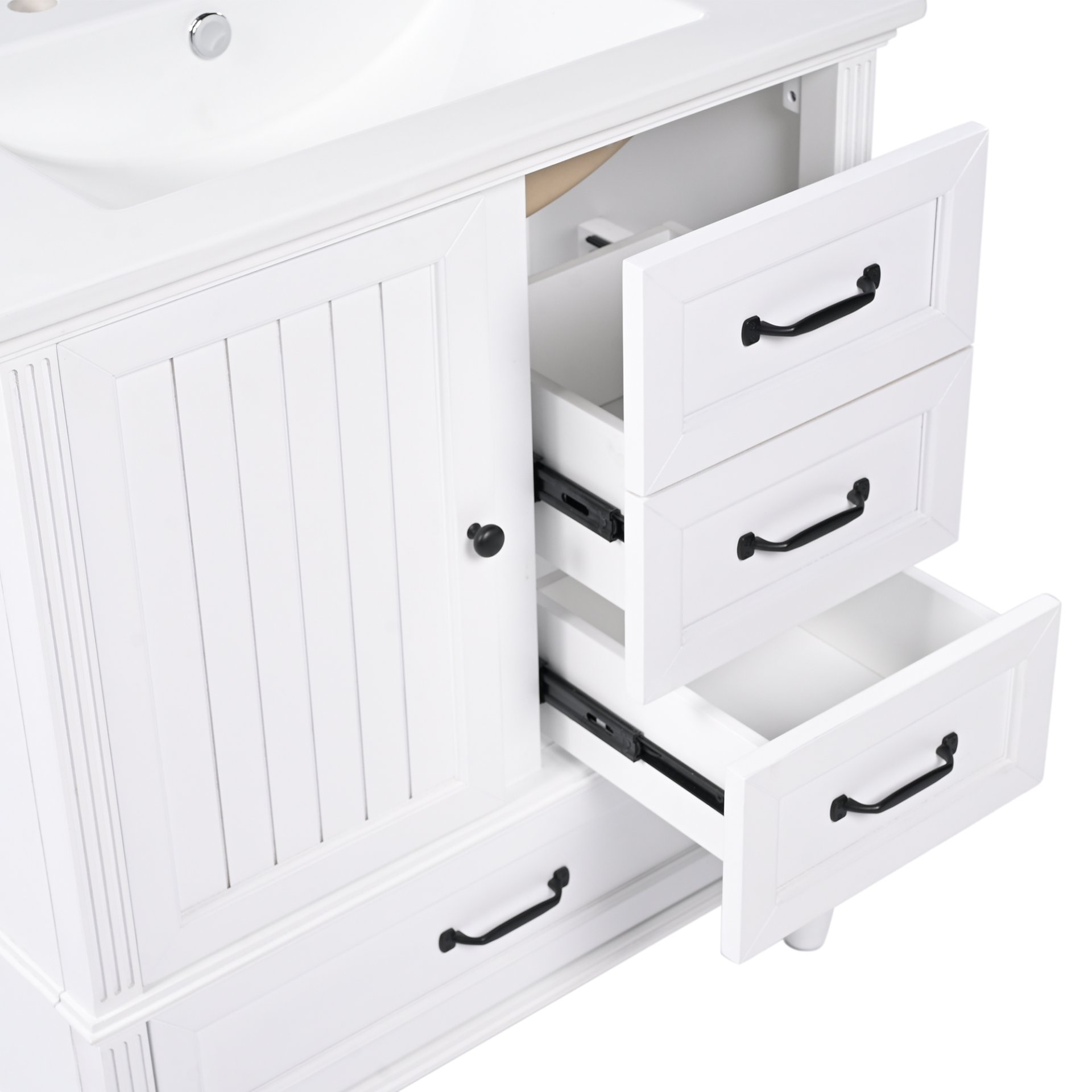 30" Bathroom Vanity With Sink, 3 Drawers, Adjustable Feet - White - Image 14