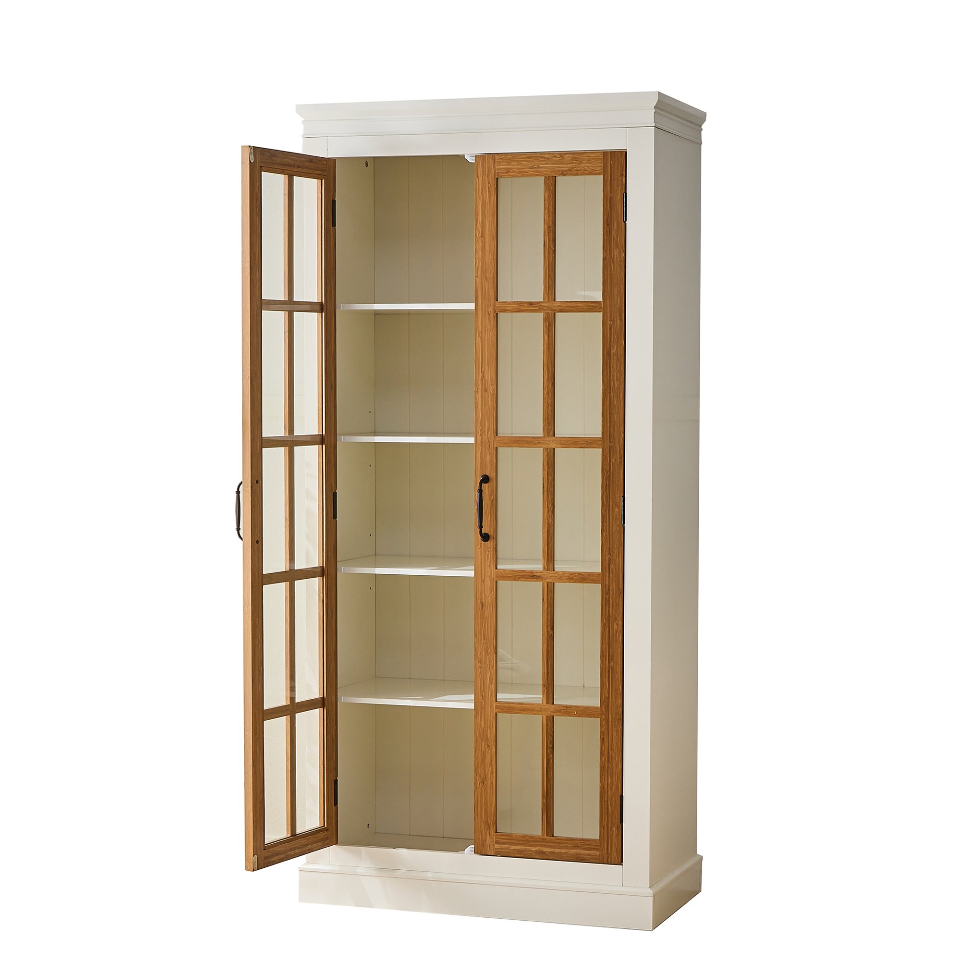 Rustic Style Display Cabinet With Glass Doors For Collectibles & - Brown / Cream White - Image 14