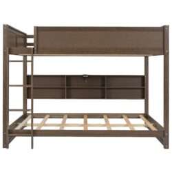 Queen Over Queen Bunk Bed With Storage Cabinets And USB Ports - Wood