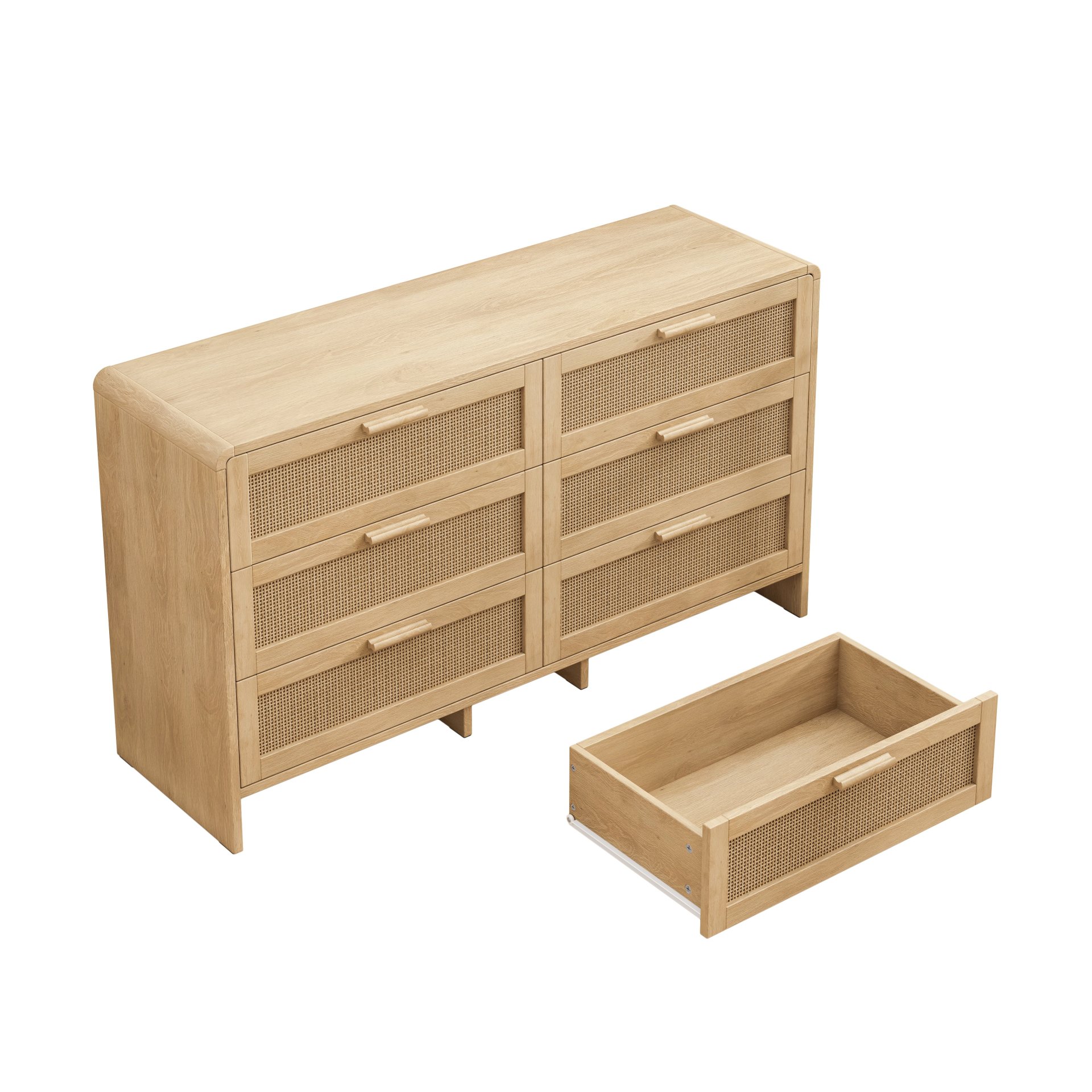 Arc Shaped Corner Rattan Cabinet With 6 Drawers - Natural - Image 6