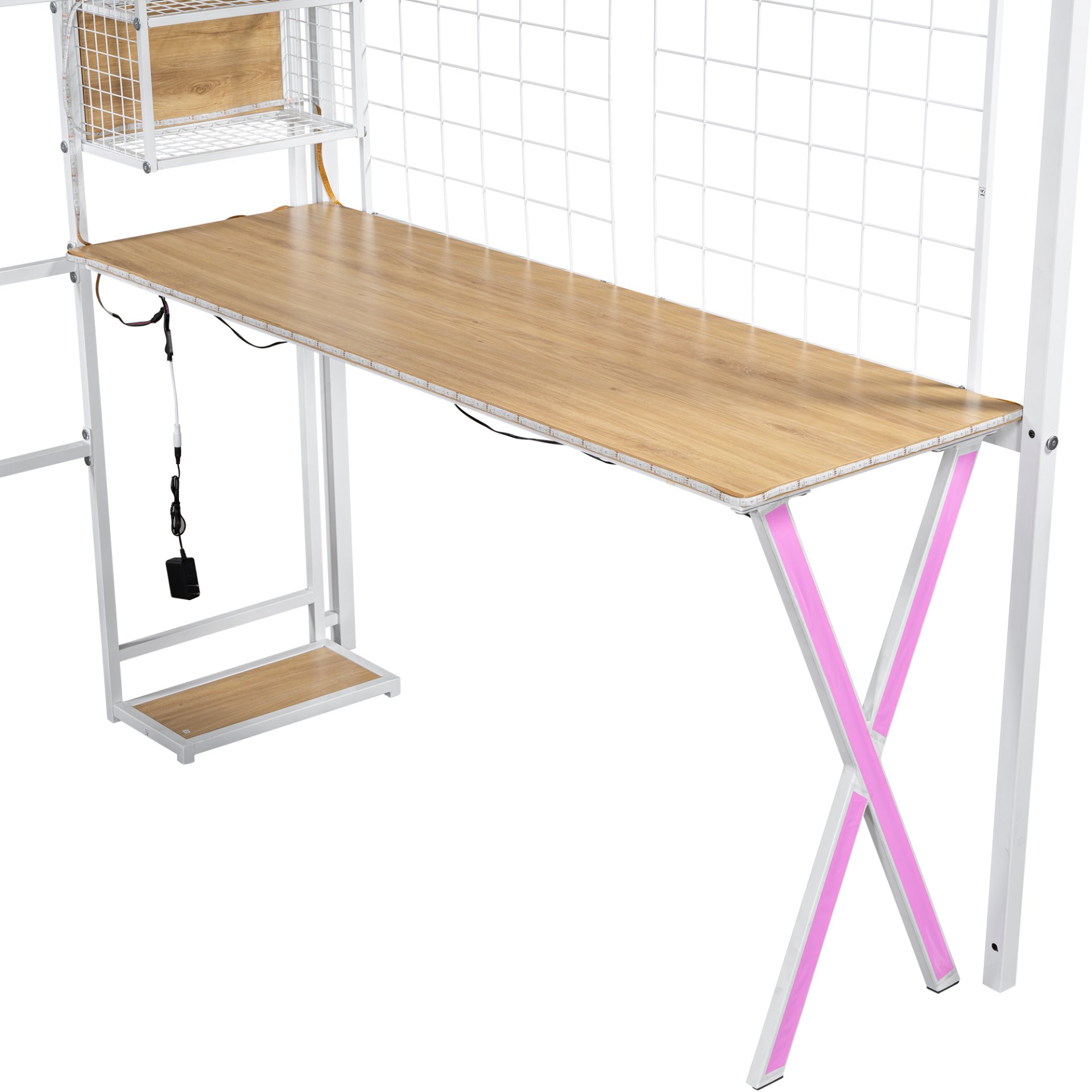 Twin Size Loft Bed With Built In Work Station, Wardrobe, Storage Staircase And LED - White - Image 11