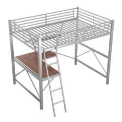 Full Size Loft Bed With Desk And Shelf - Silver