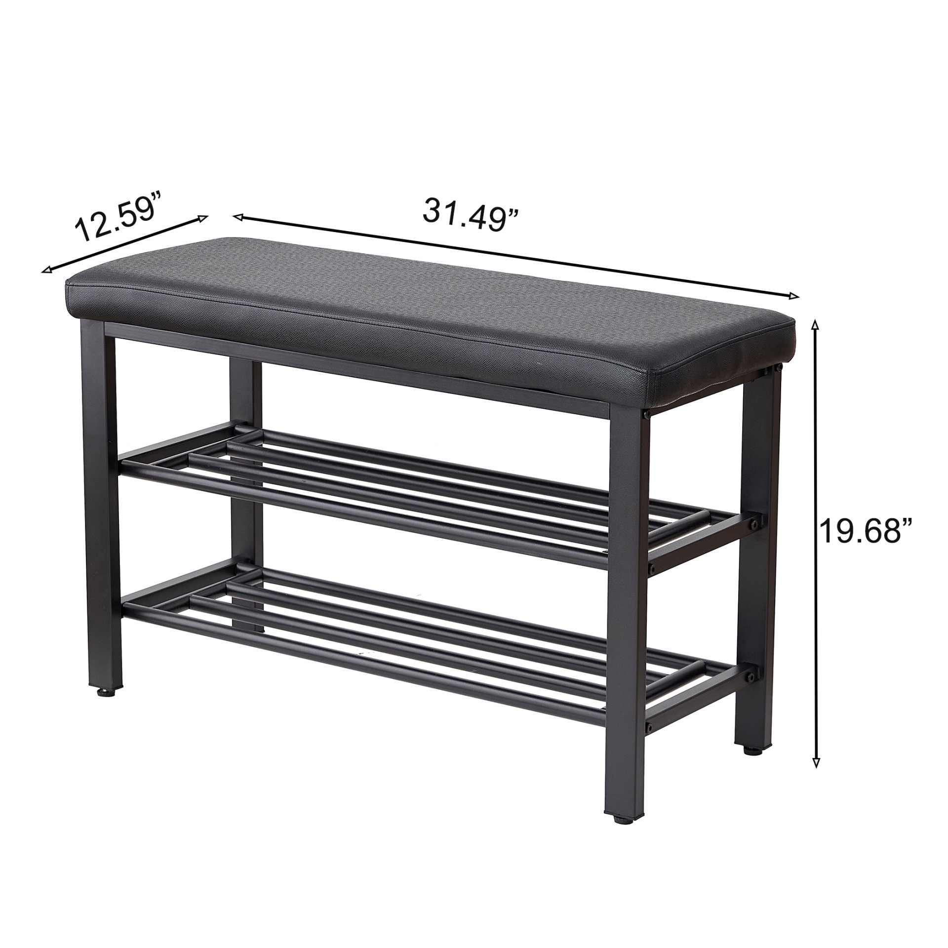 Shoe Bench With Cushion, Storage Seat For Entryway - Black Pu - Image 3