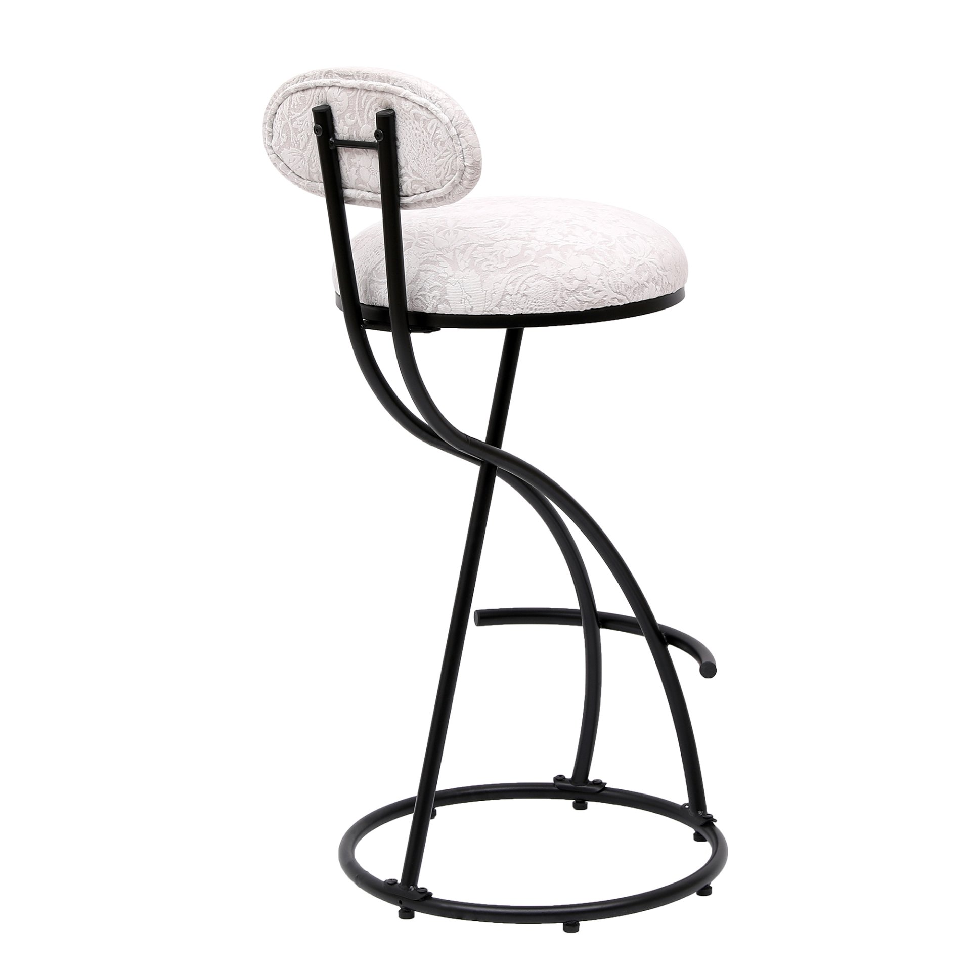 Round Print Bar Stools (Set of 2) Metal Upholstered Chairs For Kitchen Island & Dining Rooms - Black & White Print - Image 10