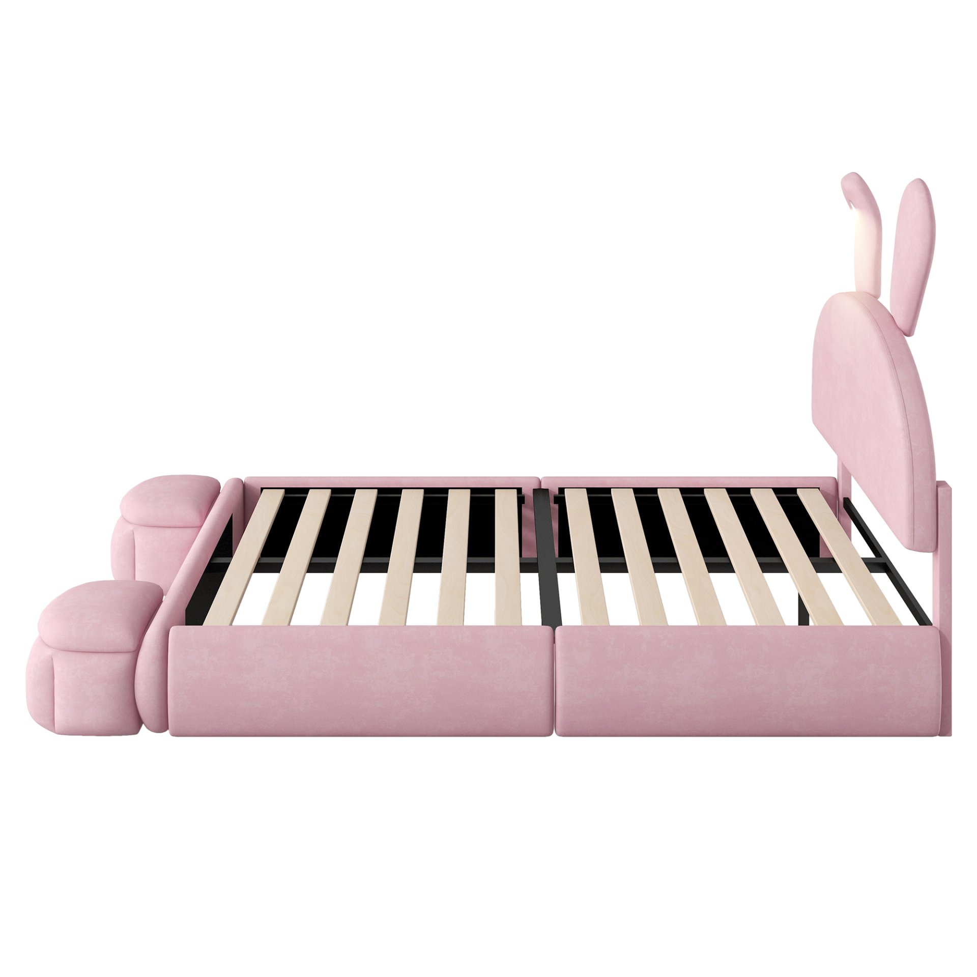 Full Size Upholstered Platform Bed With Cartoon Ears Headboard And Built In LED Light - Pink - Image 12