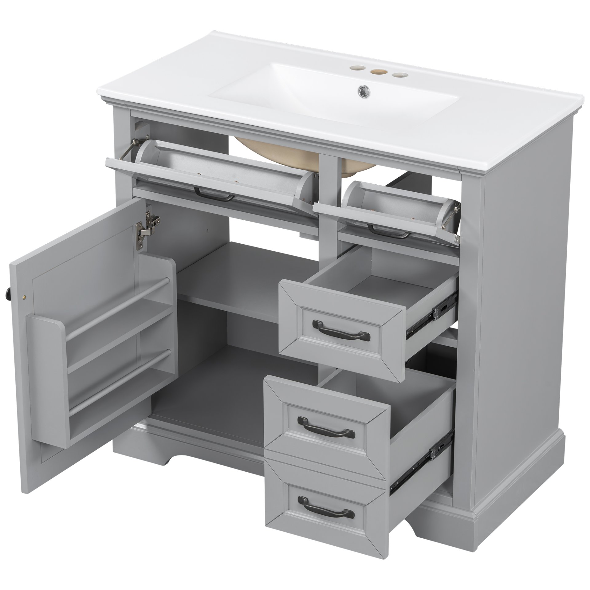 36" Bathroom Vanity With Sink, 2 Tip Out Drawers, Soft Close Hinges - Light Gray - Image 12