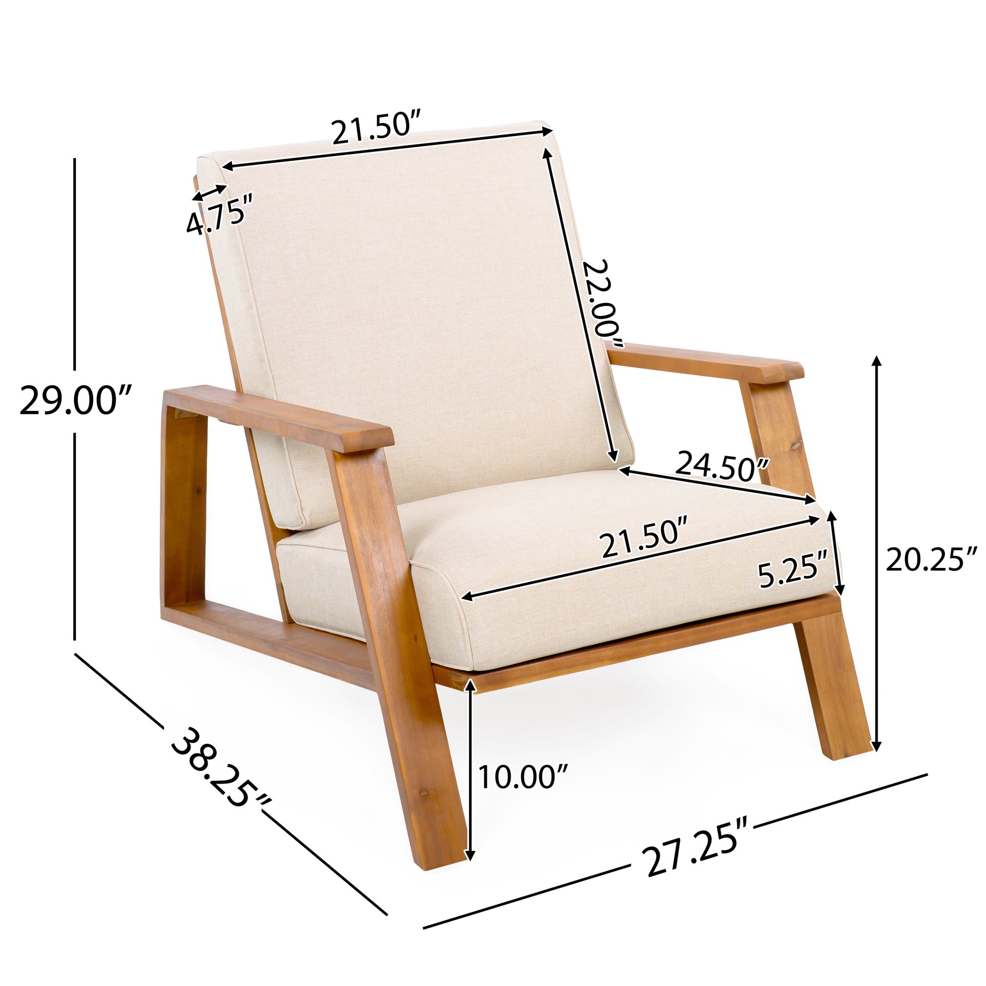 Outdoor Patio Lounge Chair - Teak / Beige - Image 3