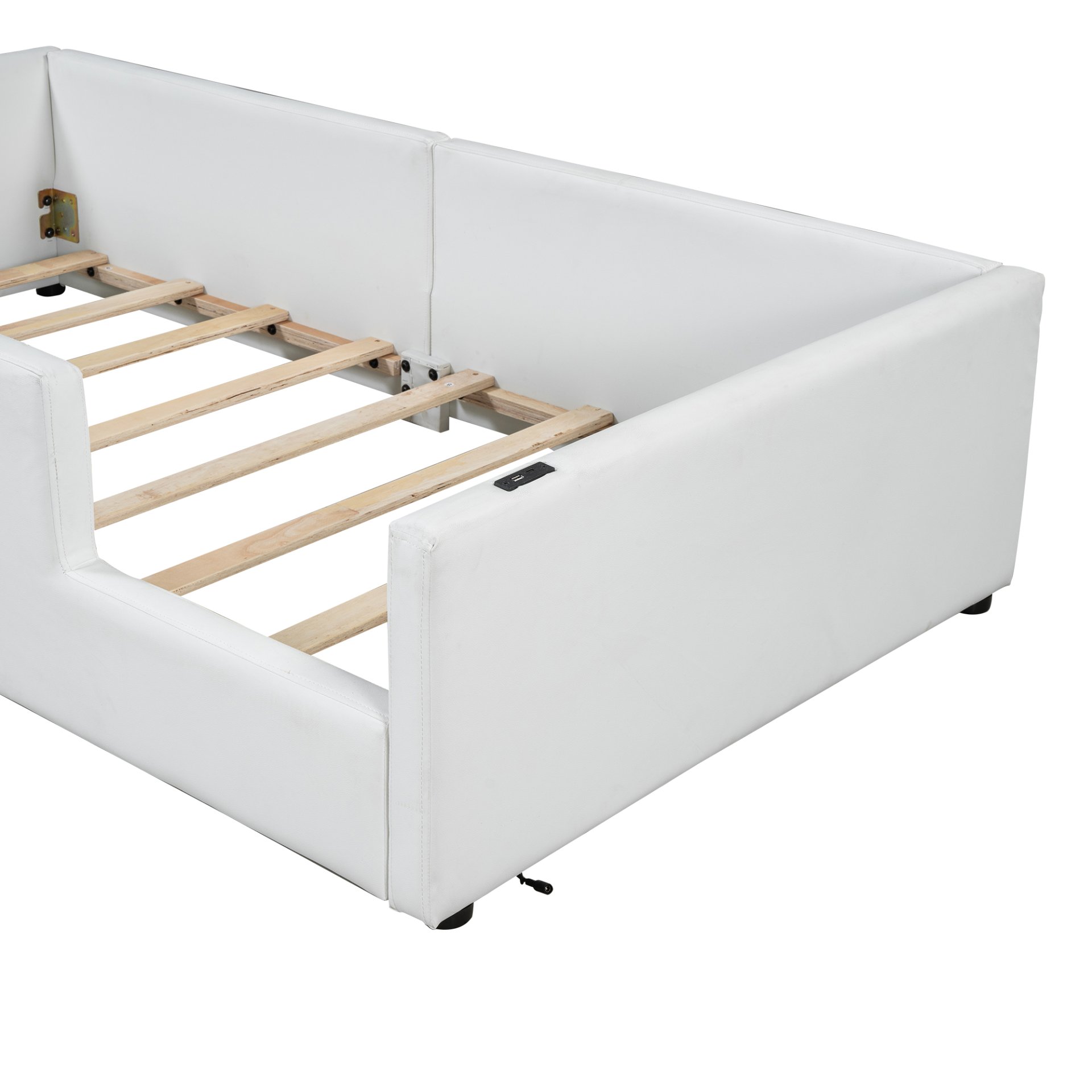 Twin Size Upholstered Platform Bed With Guardrail And Charging Station - White - Image 11