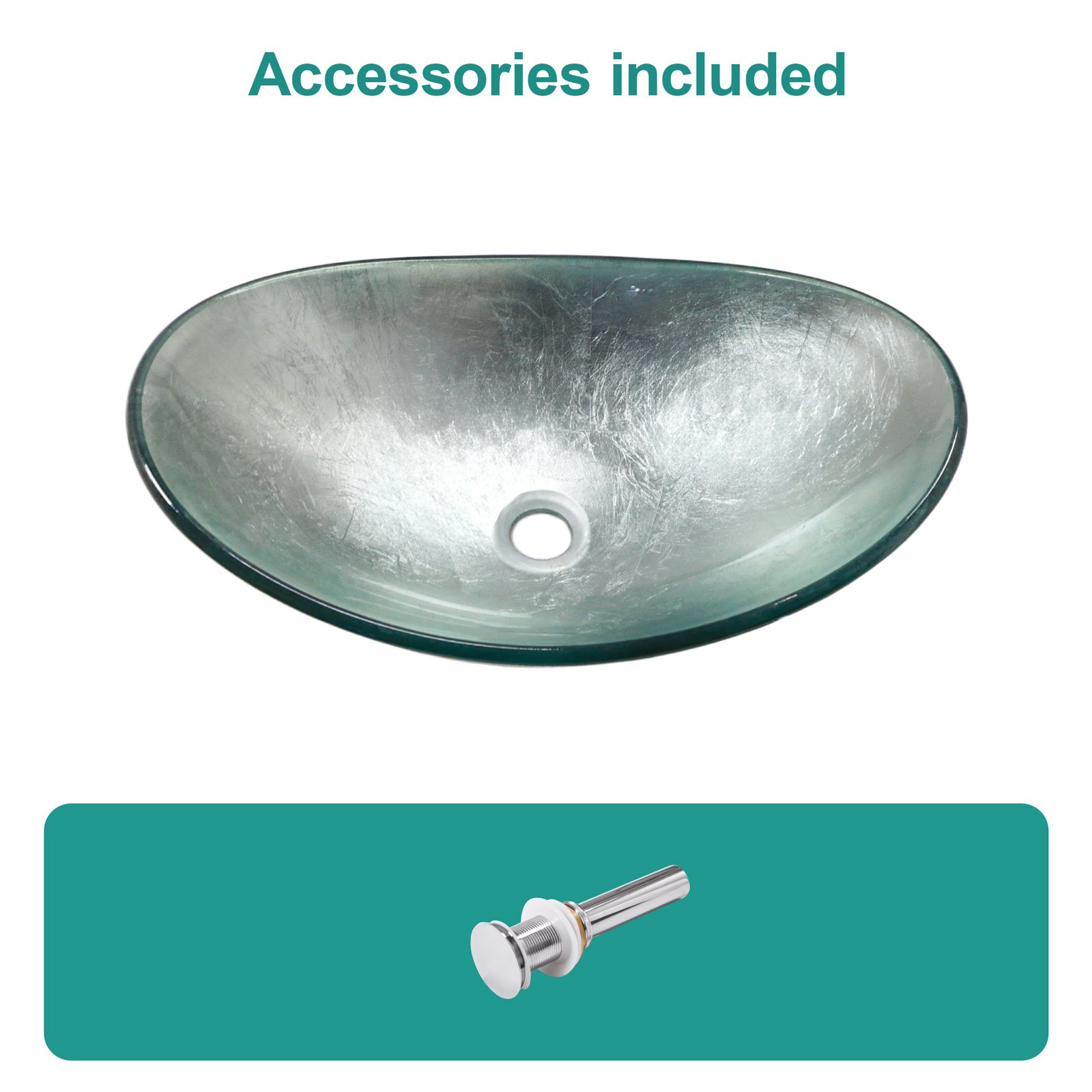 Vessel Sink With Pop Up Drain, Boat Shape Above Counter Bathroom Sink - Silver - Image 5