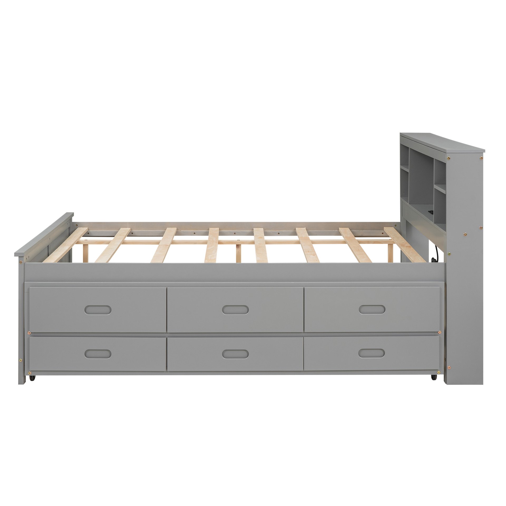 Full Size Platform Bed With Storage Headboard, USB Ports, Twin Trundle, 3 Drawers Construction - Gray - Image 13