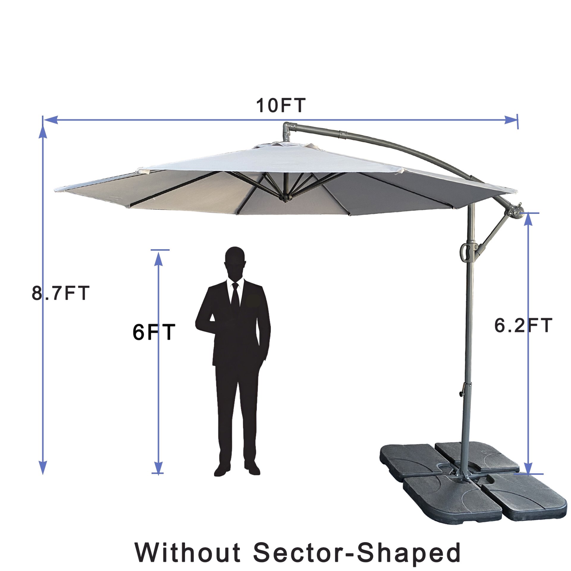 10 Ft Offset Cantilever Patio Umbrella With Crank And Tilt Adjustment For Pool, Deck, And Garden - Gray - Image 3