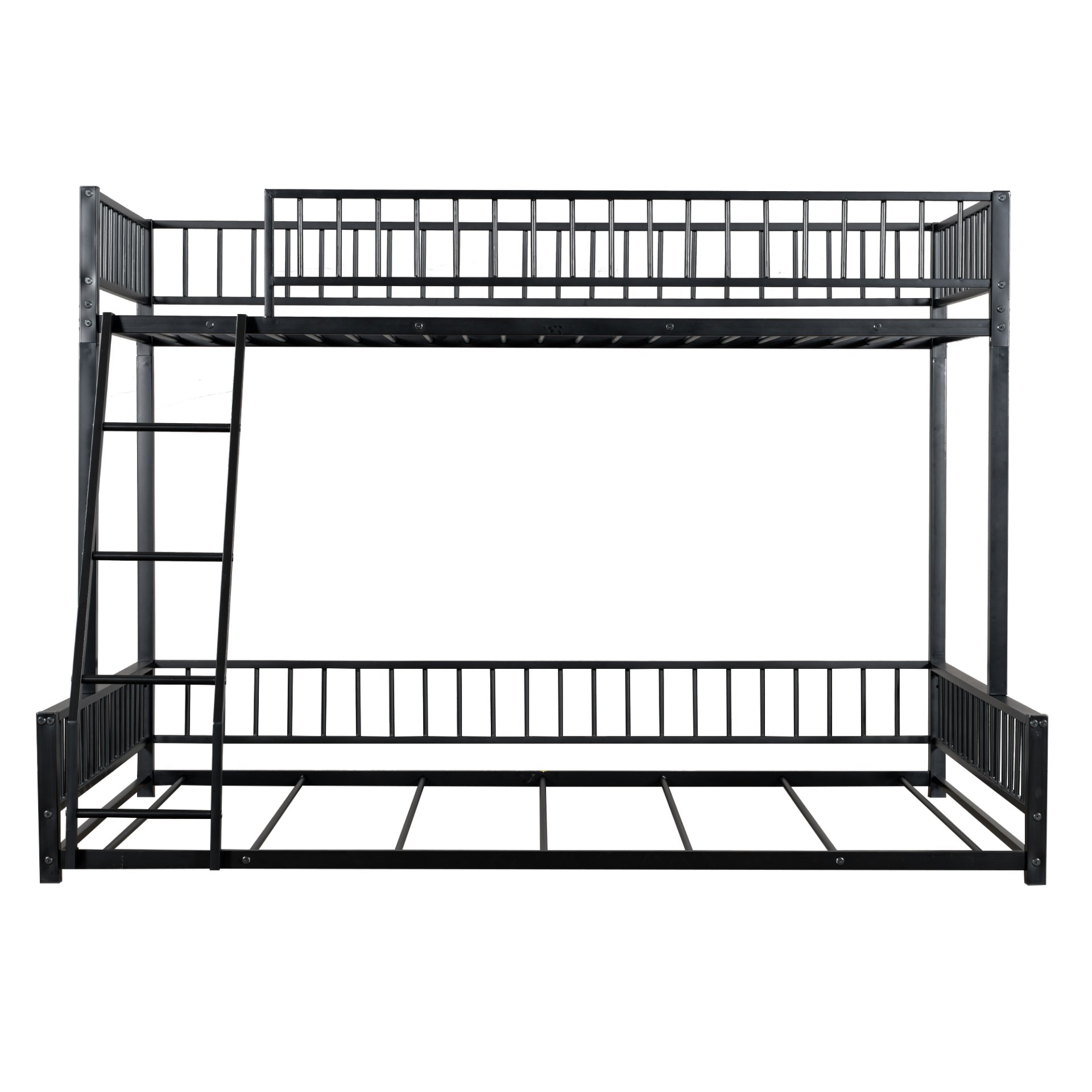 Twin Long Over Queen Bunk Bed Frame With Ladder And Safety Guardrails - Black - Image 10