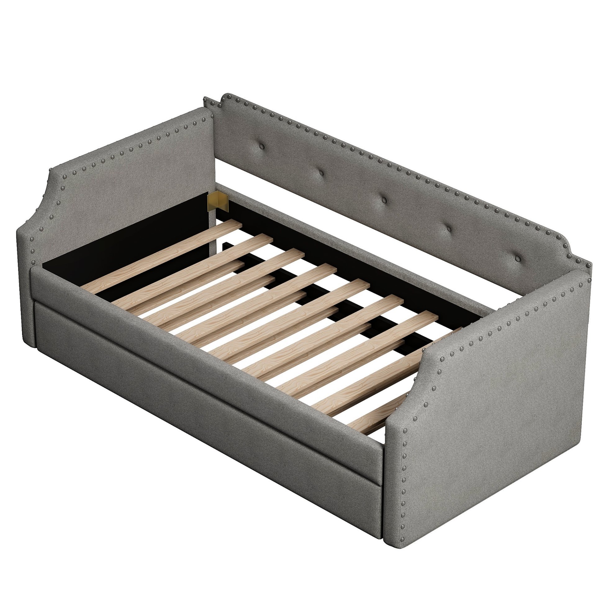 Upholstered Daybed With Trundle, Twin, Slat Support - Gray - Image 5