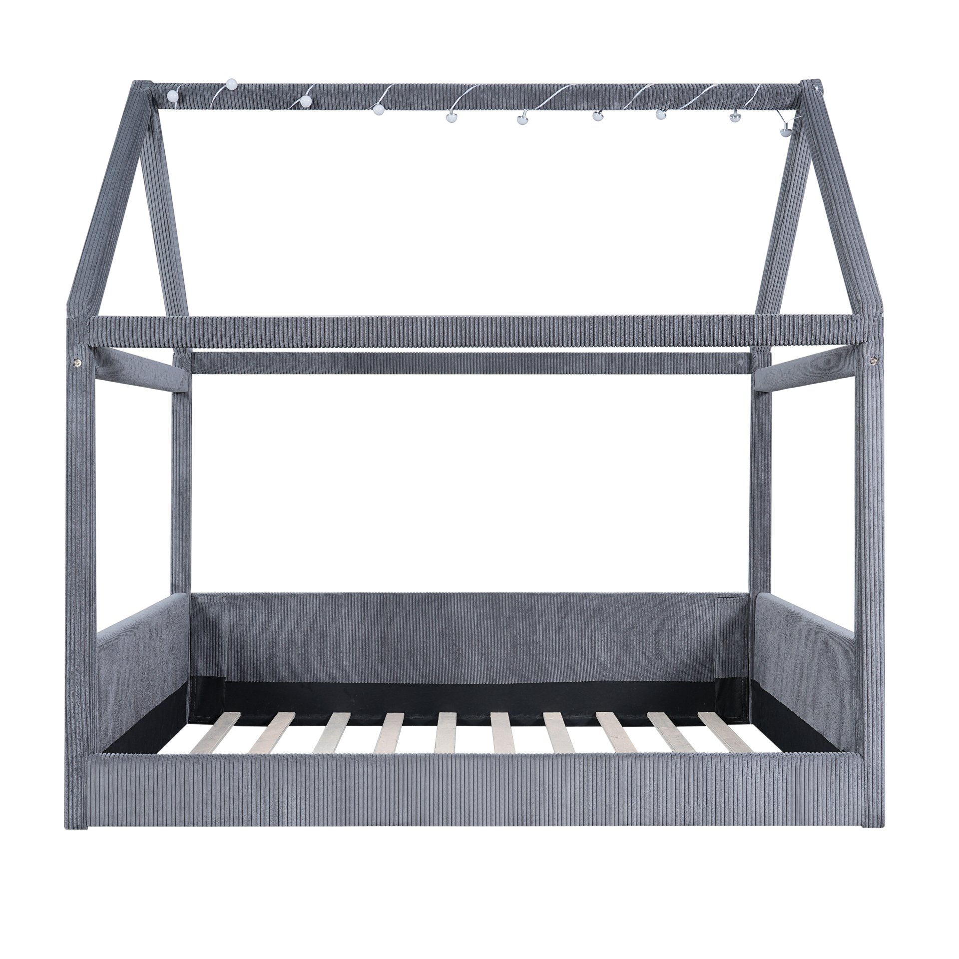 Full Size Upholstered House Style Daybed With LED Light Strips - Grey - Image 11