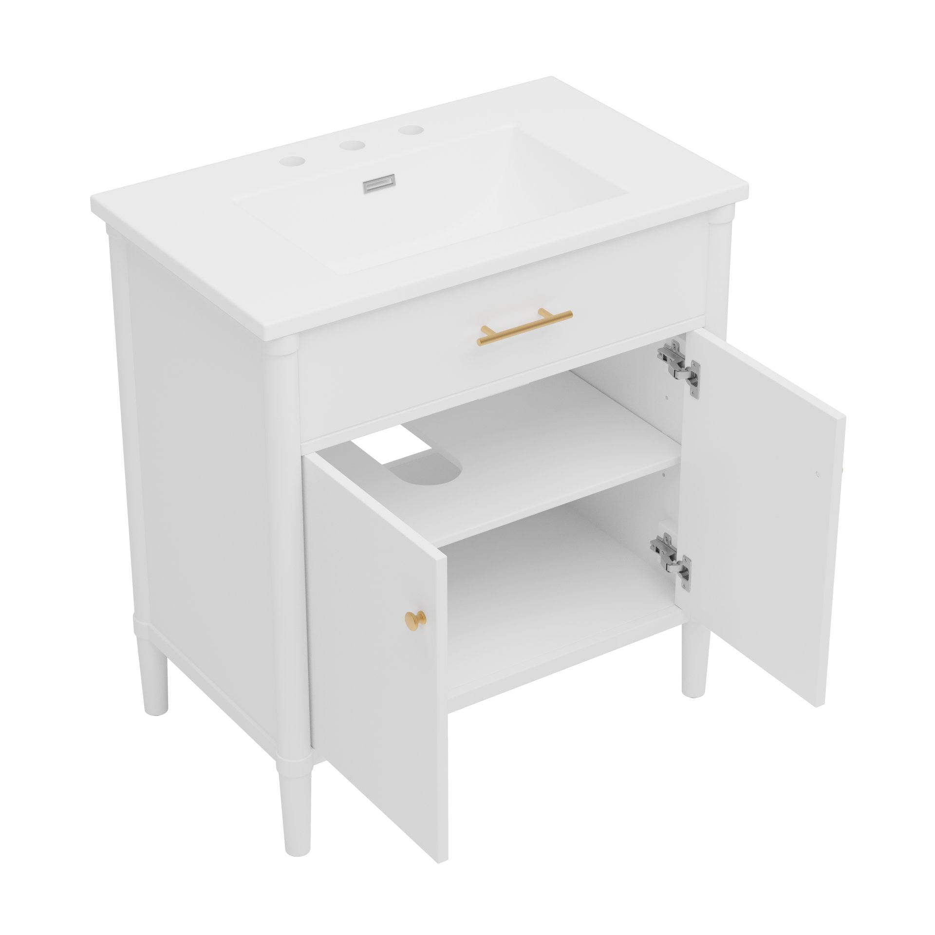 Bathroom Vanity With Sink, Soft Close Doors And Adjustable Shelf, Curved Profile Design - White - Image 10
