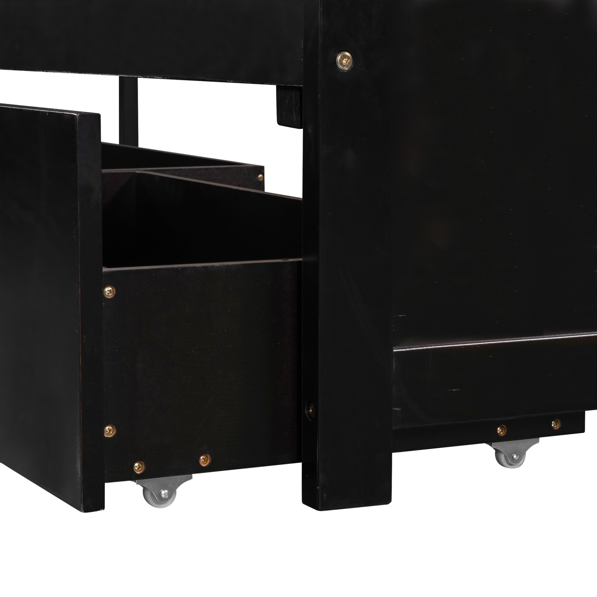 L-Shaped Platform Bed With Trundle And Drawers Linked With Built In Desk, Twin - Espresso - Image 17