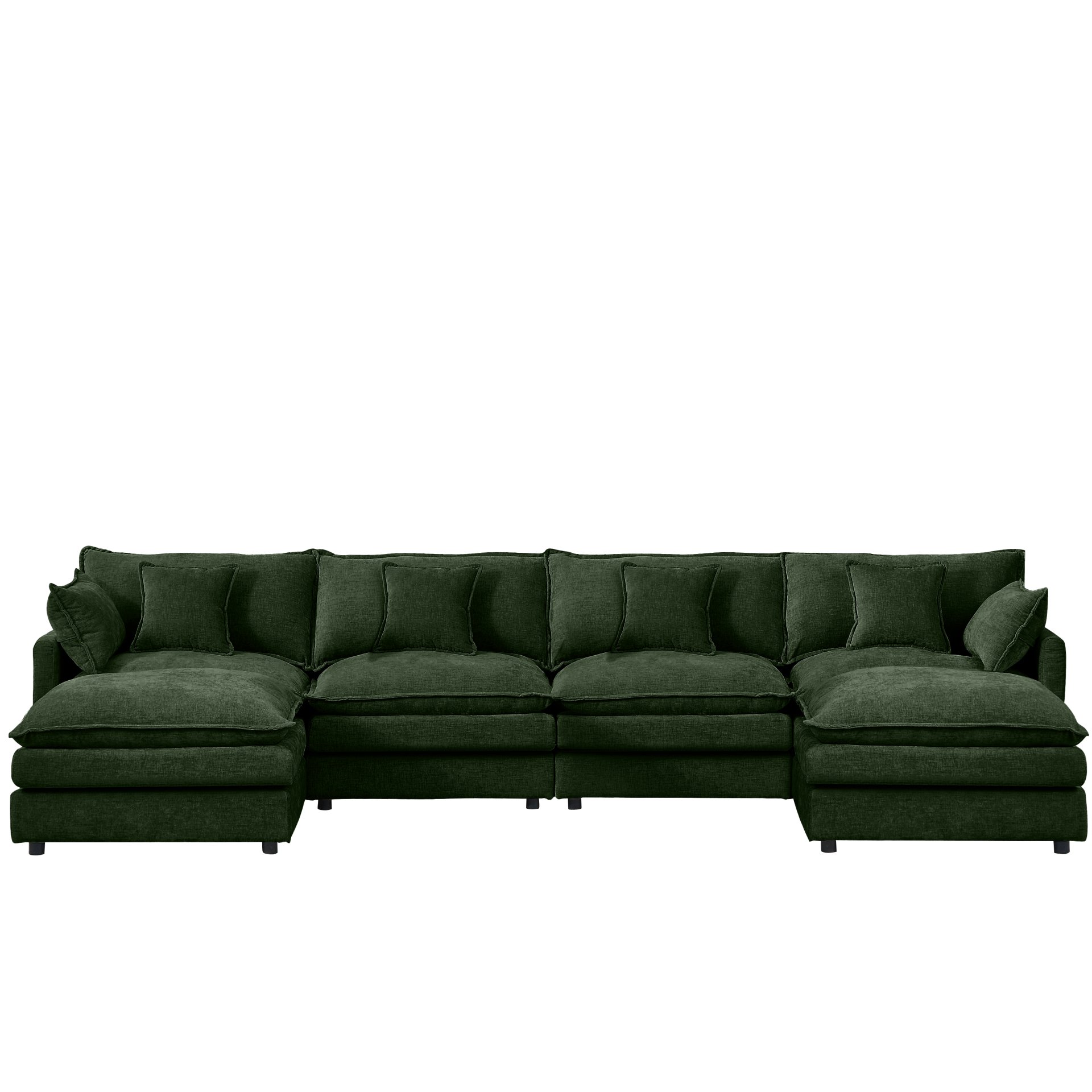 U-Shaped Sectional Sofa, 4 Seater Comfy Cloud Couch With Movable Ottoman - Green - Image 11